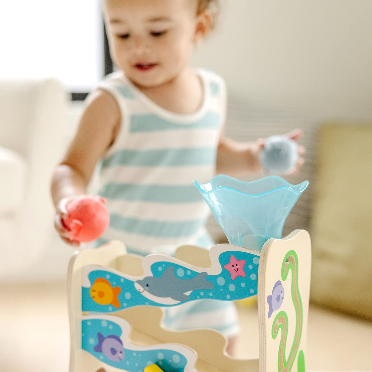 Melissa & Doug Rollables Wooden Ocean Slide Infant and Toddler Toy (5 Pieces) Ocean Themed Toys For Toddlers, Early Learning Toys For Infants And Toddlers Ages 1+ - FSC Certified