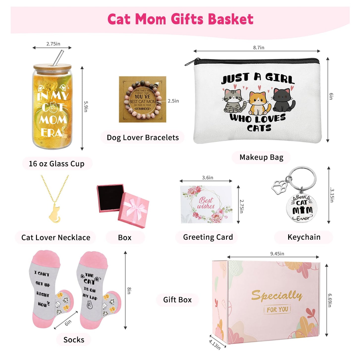 emzrivo Cat Lover Gifts for Women, Cats Mom Gifts for Mothers Day Birthday Christmas, Cat Gift for Women Crazy Cats Lady Essentials(White)