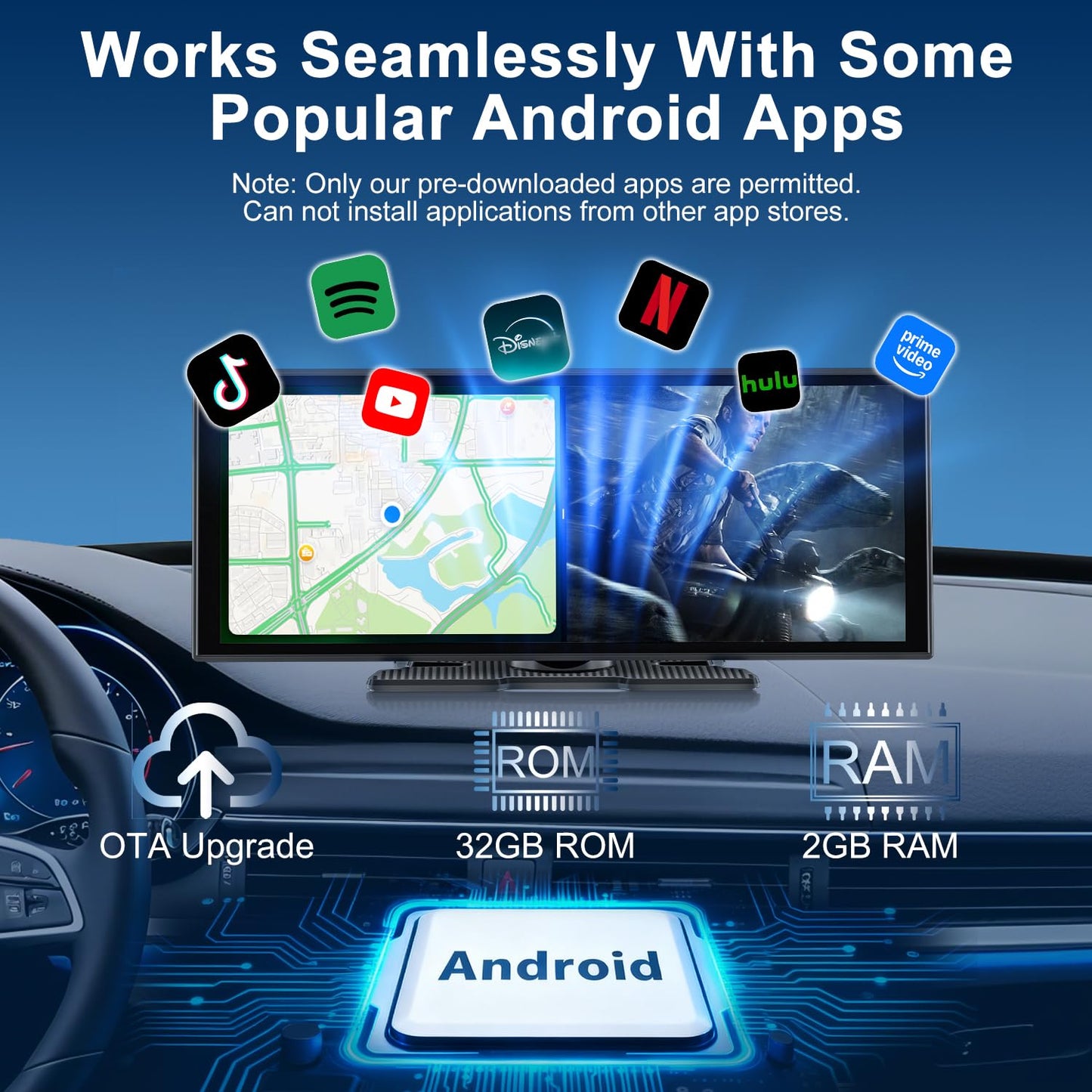 Upgraded 11" CarPlay Screen for Car, Built-in Net-Flix/YouTube/TikTok and Other Apps (No Mirroring Needed), Wireless Car Stereo for Apple Carplay & Android Auto with HD Backup Camera,OTA Updates
