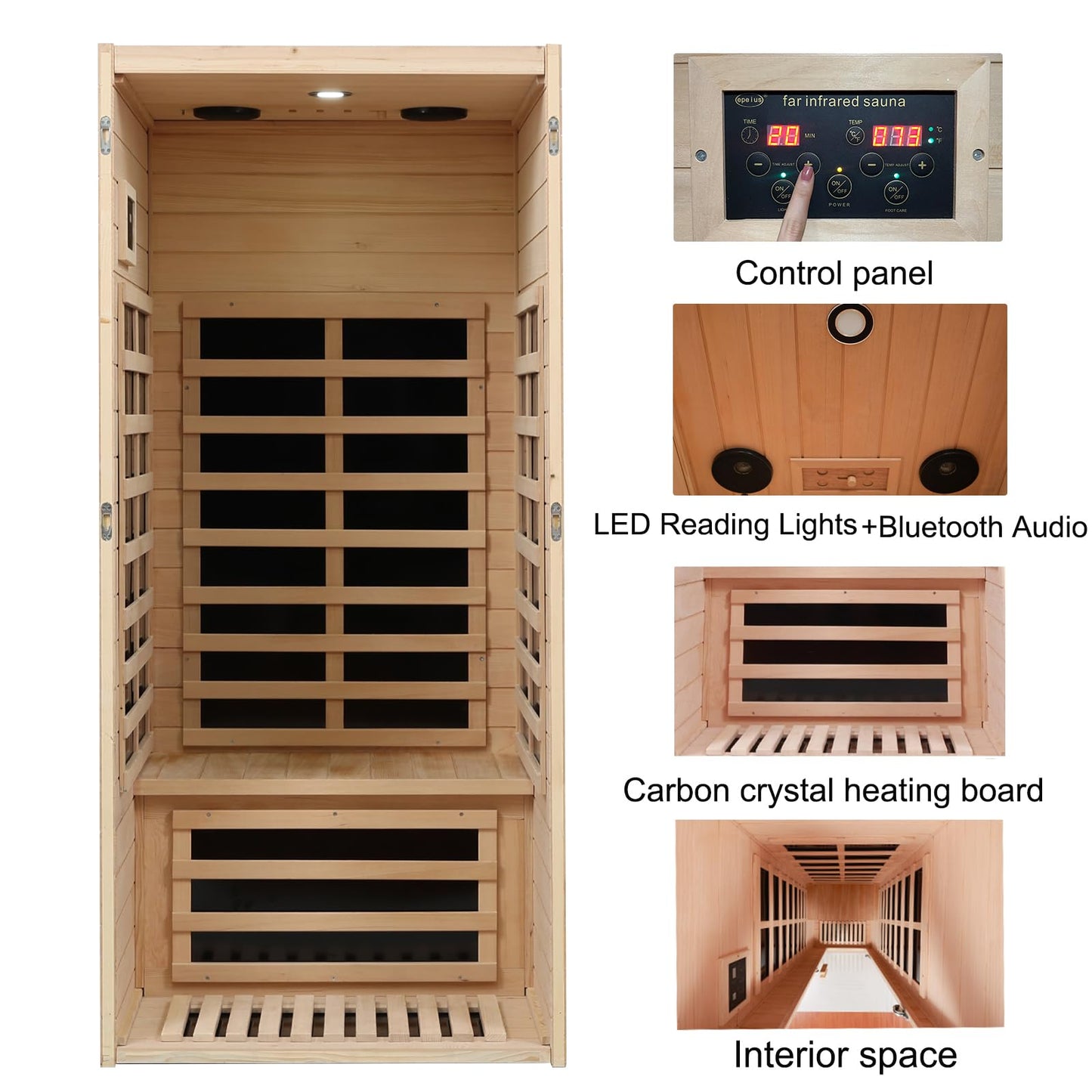 Kanlanth 1 Person Infrared Sauna, Low EMF FAR Infrared Saunas for Home, 1200 watt Canadian Hemlock Indoor Sauna Room with LED Reading Lamp, LCD Display Control, Blue-Tooth Audio