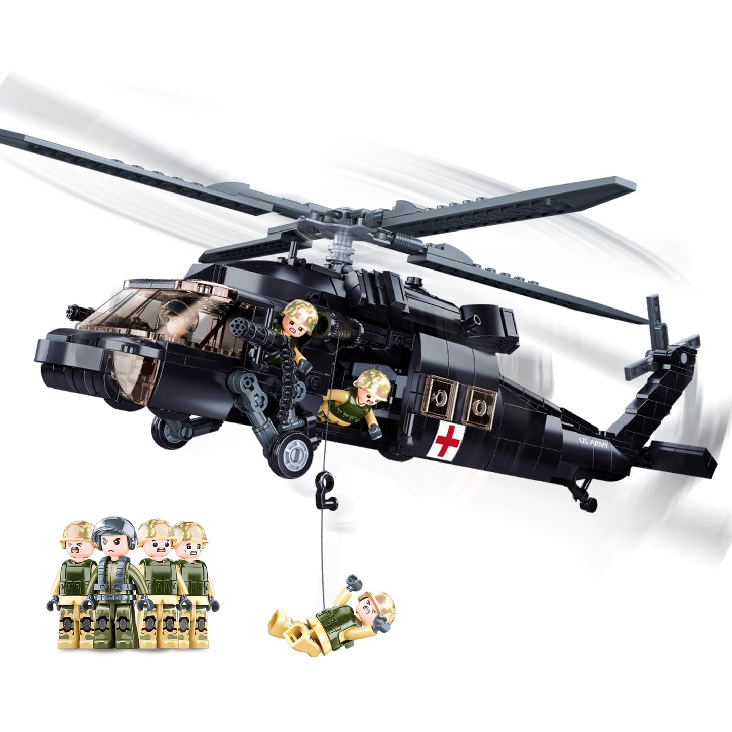 UH-60 Black Utility Helicopter Building Set for Adults, Compatible with Lego Military Army Airplane, Hawk Plane Model Kit with 4 Soldier Figures, Birthday Gift Toys for 8-14 Boys Kids (692 PCS)
