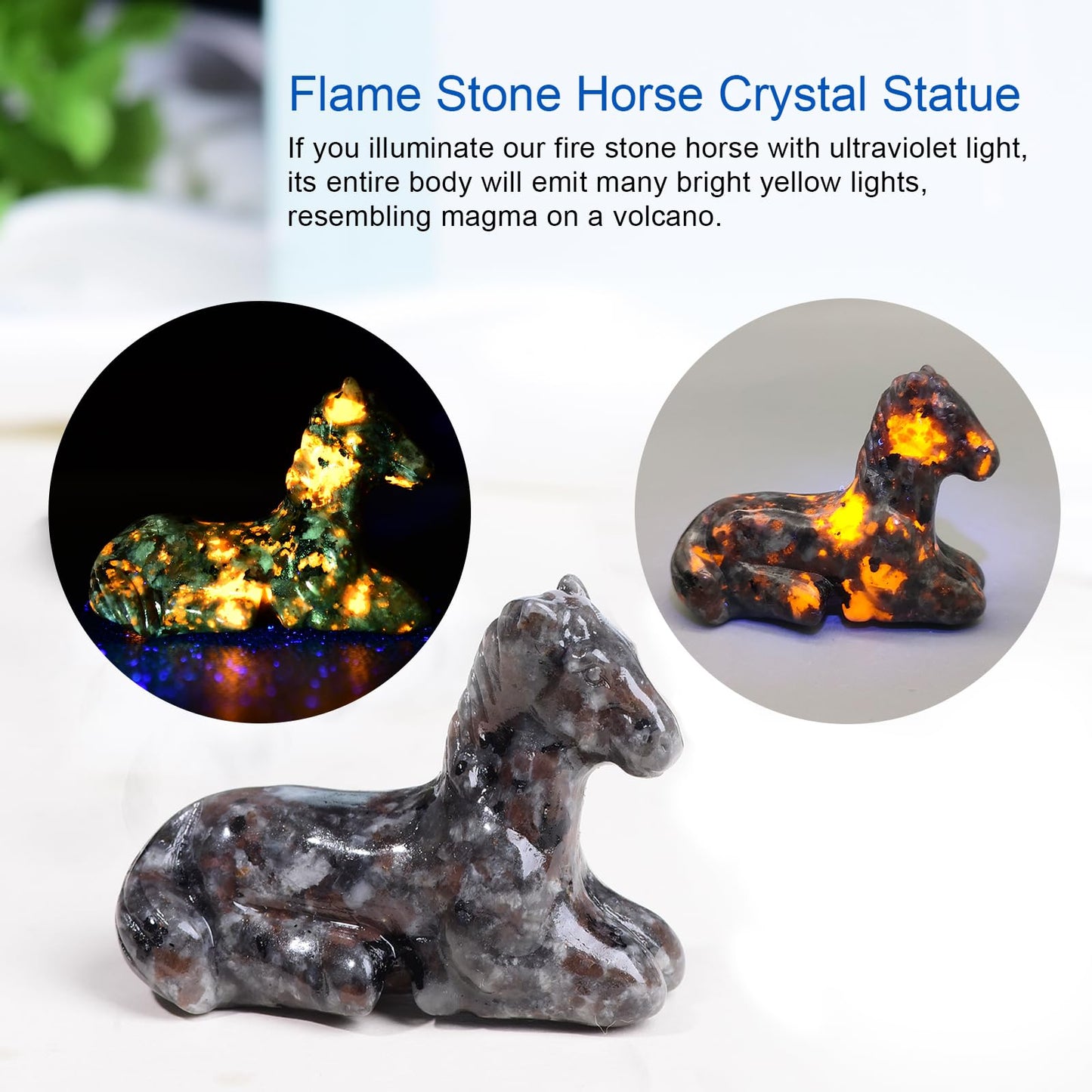 Ytbeoxk 2.2 Inch Flame Stone Horse Crystal Figurines,Hand-Carved Healing Crystals Decor, Horse Statues Stone Energy Gemstones,in Bedroom Office Meditation Memorial Gifts for Men and Women