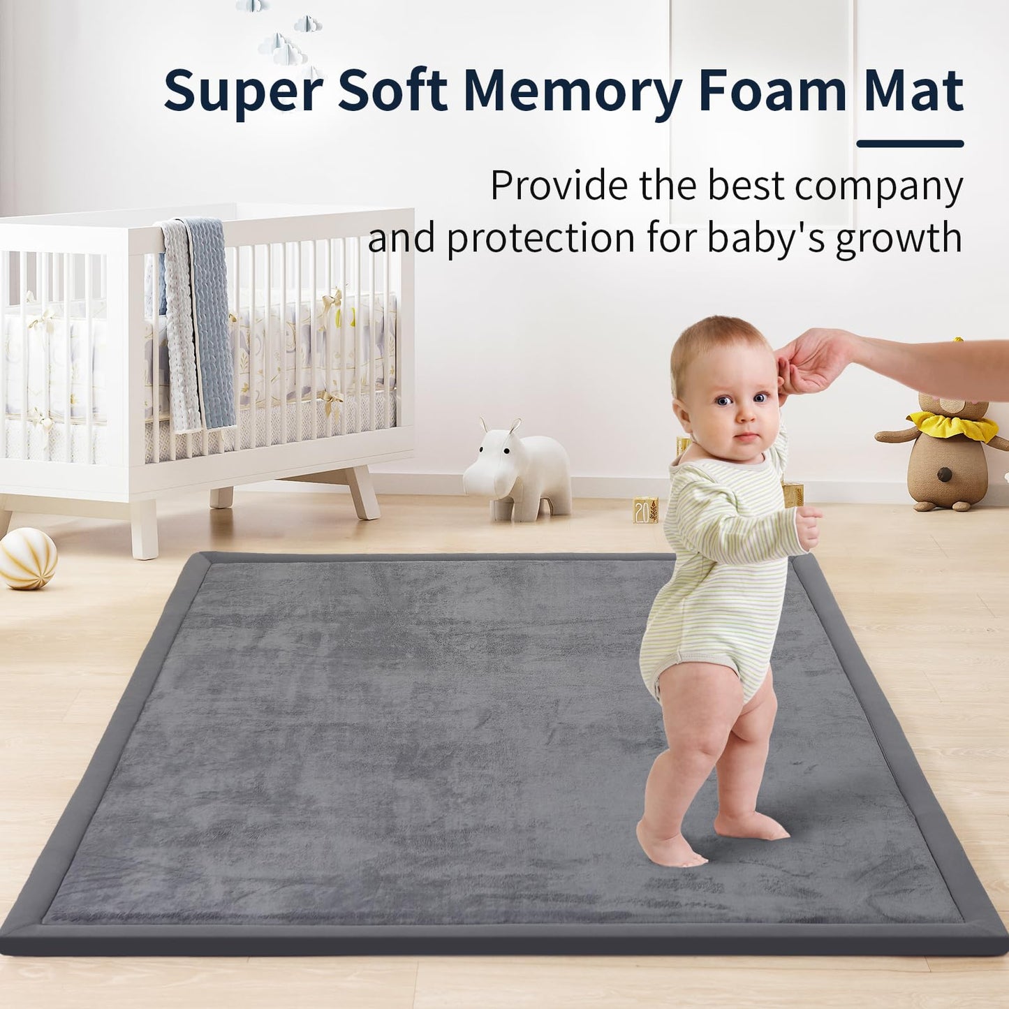 ACOMOPACK Baby Play Mat for Floor 1.3" Thick Memory Foam Play Mat 71"×79" Tummy Time Crawling with Non-Slip Bottom for Living Room,Nursery,Soft Velvet Playpen Mats for Kids,Infants（Dark Grey）