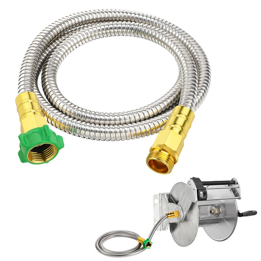 Short Garden Hose with Male to Female Connector - 5ft Metal Leakproof Leader Hose for Reel, Heavy Duty 304 Stainless Steel Flexible Water Pipe for Outdoor Garden Watering Car Pet Cleaning