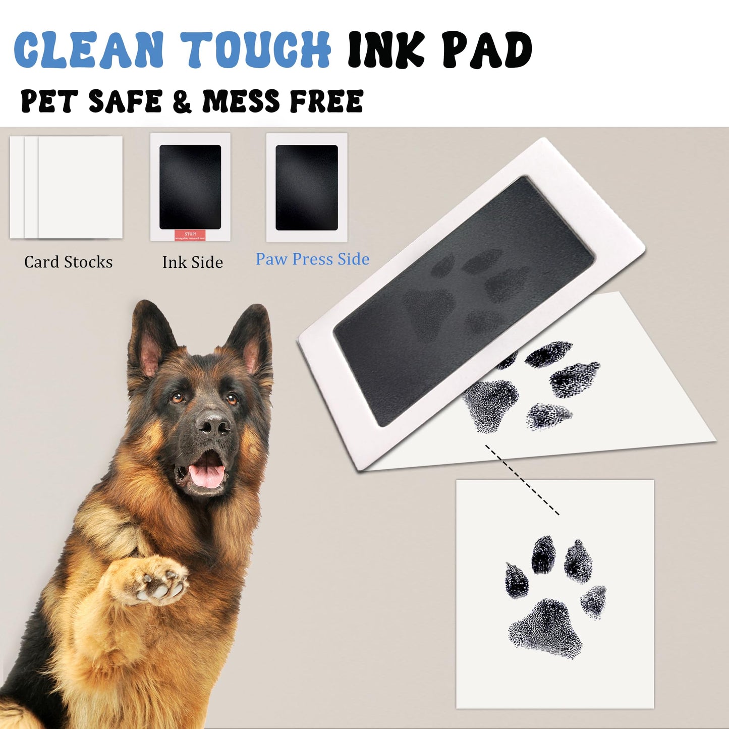 MYPAWLETS Ink & Clay Paw Print Kit for Dog Cat,Clean-Touch Ink Pad & Soft Clay,Pet Paw Print Impression Kit Large Area,Keepsake Frame for 1-2 Pets,Cat/Dog Gifts