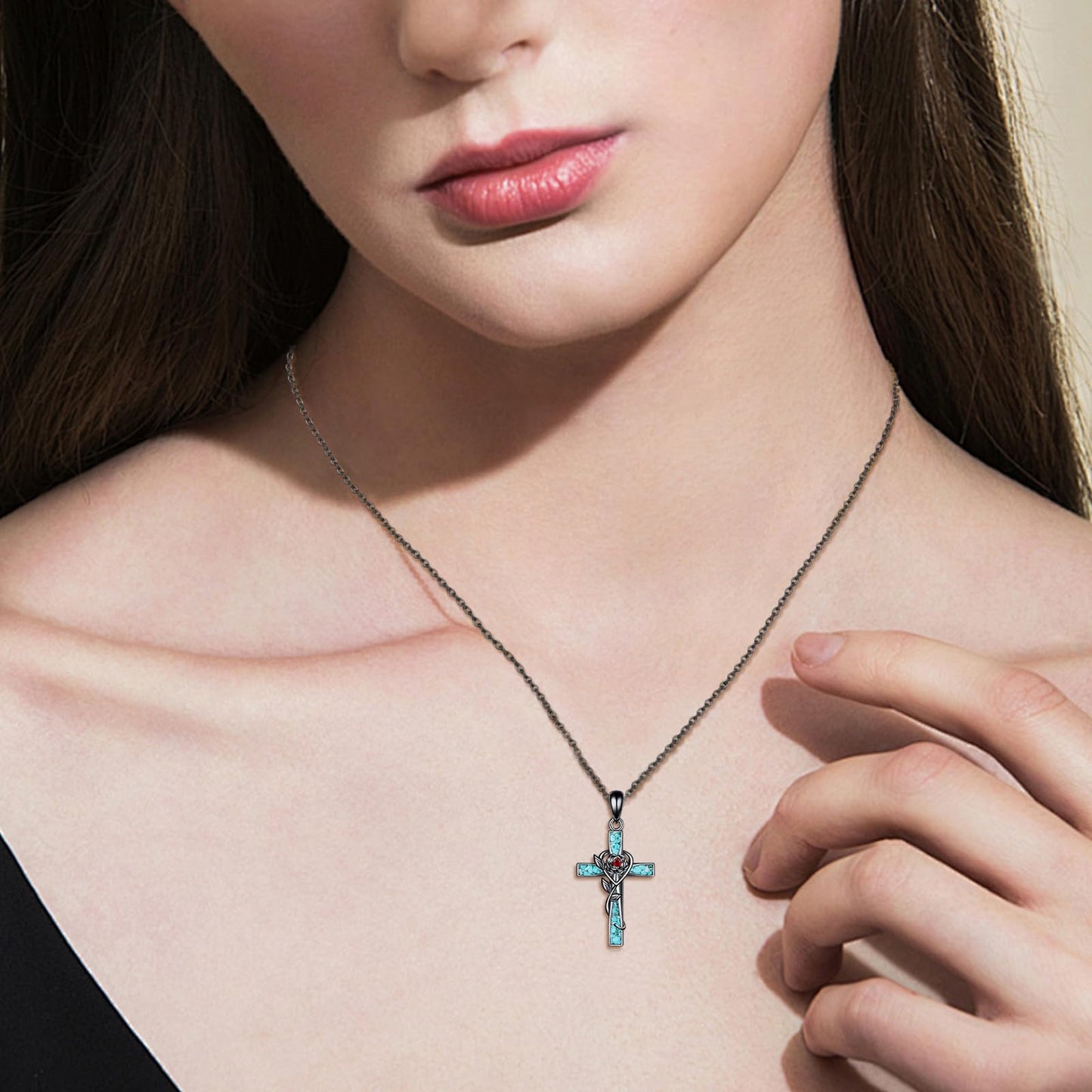 ONEFINITY Turquoise Cross Necklace 925 Sterling Silver Black Cross Pendant Necklace Jewelry Gifts For Women
