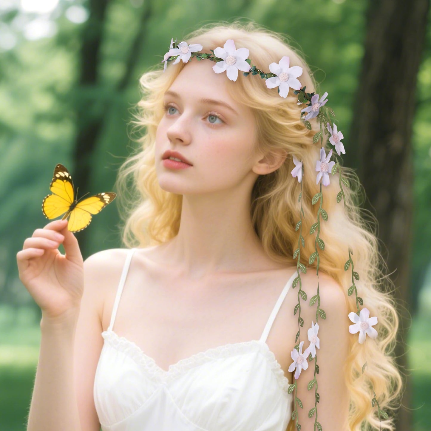 KorViSHOW Fairy Pink Flower Headpiece, Artificial Boho Daisy Floral Headband, Forest Woodland Vine Flower Crown for Women Bridal Wedding Renaissance Party Cosplay Costume Hair Accessories