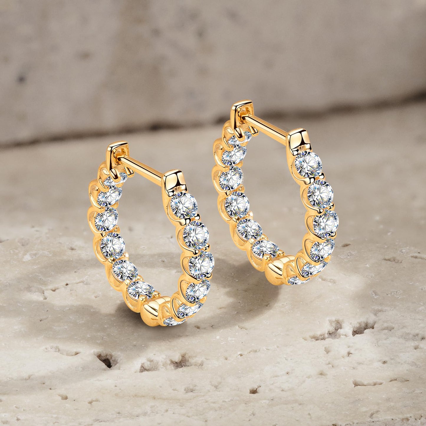 BUMBLEBEE Handmade 925 Sterling Silver Hoop Earrings for Women,14K Gold Plated with Italian 5A Lab Zirconia Hypoallergenic Tarnish-Resistant, Lightweight, Gift for Valentine's Birthday