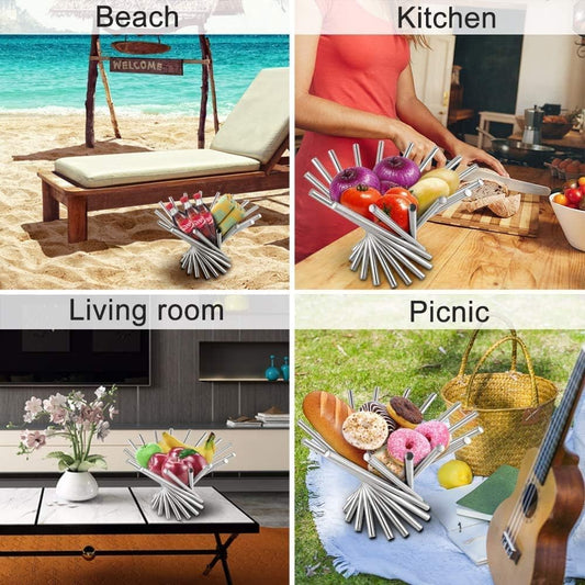 Fruit Bowl for Kitchen Counter, Large Fruit Basket Morden Fruits Holder for Table Centerpiece Decorative Fruit Bowls Stainless Steel Fruit Stand Creative Home Decor Bread Vegetable Storage Organizer