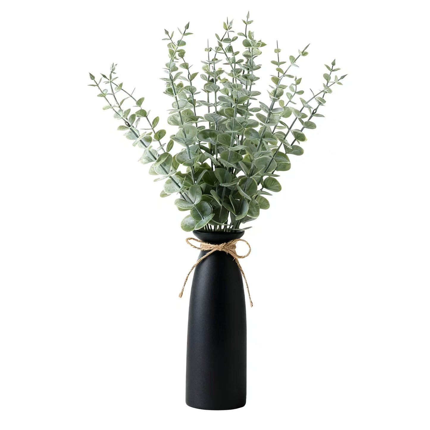 Shanranplus Vase with Greenery, 20pcs Artificial Eucalyptus Stems in Black Vase, Fake Plant Home Decor, 19" Decorative Faux Plants for Home Farmhouse Mantle Centerpiece Decor