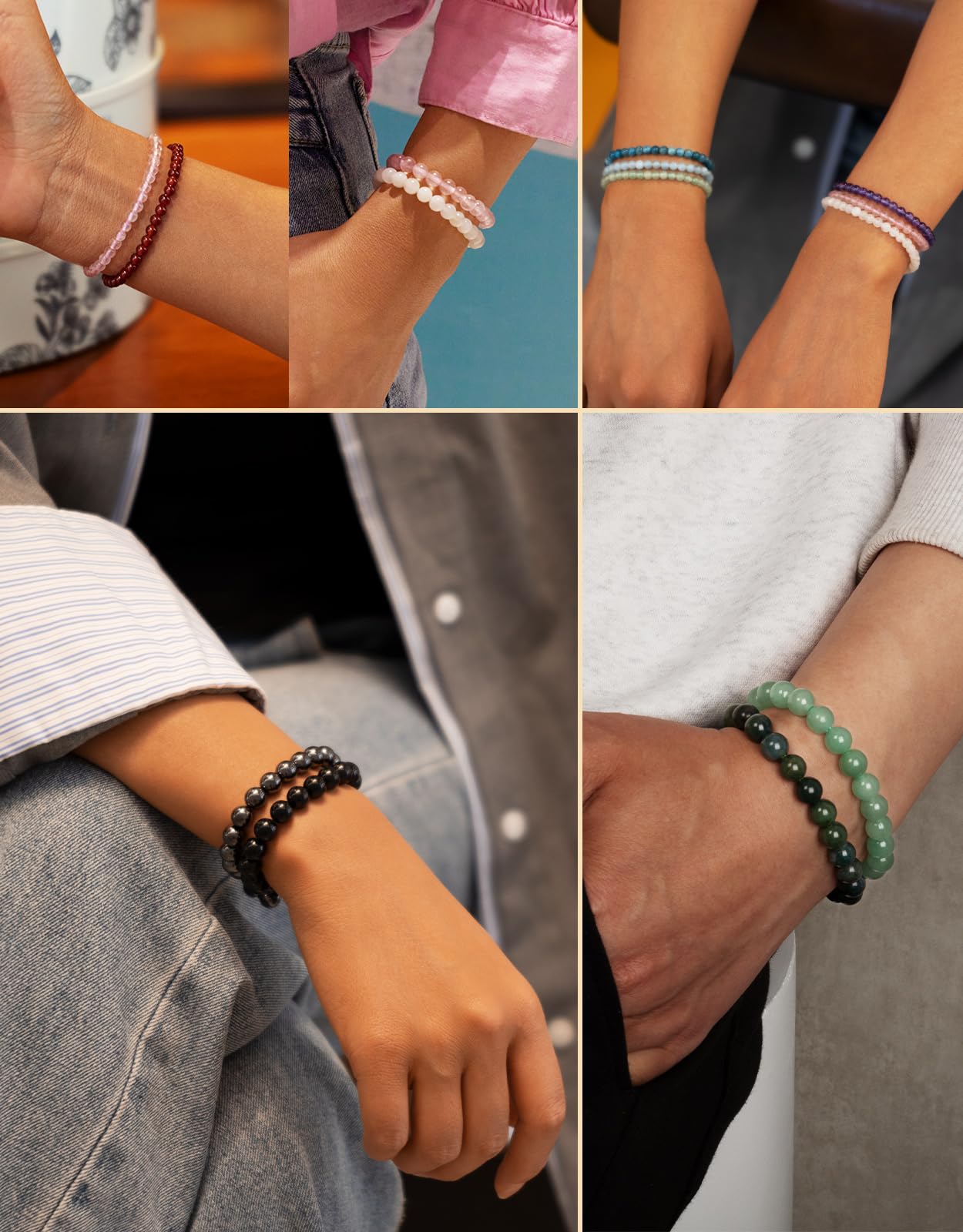 Landorilo Beaded Bracelet for Men Women, 4mm Natural Stone Aquamarine Healing Crystal Stretch Bracelets, Ideal Christmas Birthday Jewelry Gifts with Energy Card，Replacement Beads Included