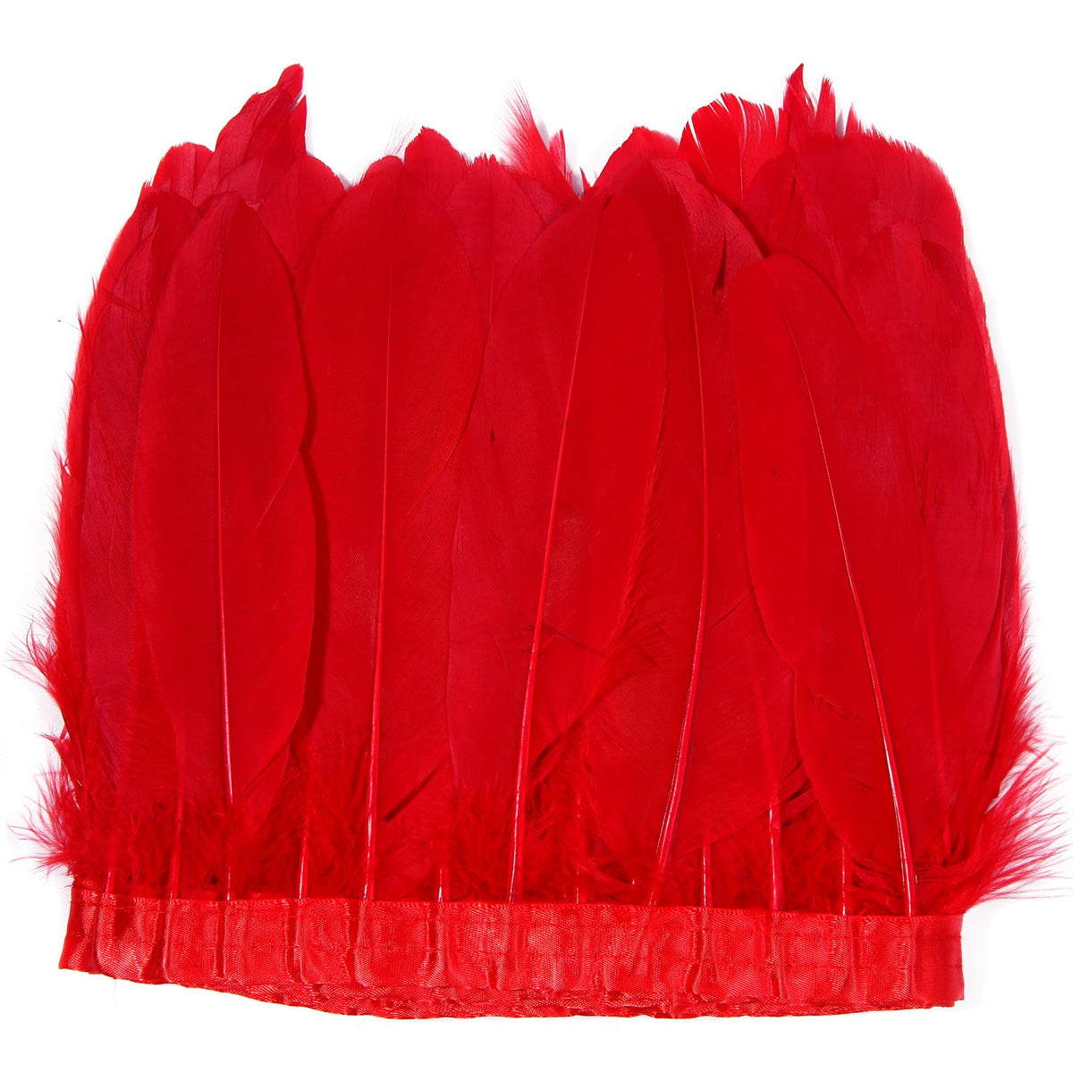 MAOFENG 2 Yards Natural Goose Feathers Trim Sewing Fringe Fashion Dress Sewing 6-8inch for DIY Handicrafts Costumes Decoration,Red
