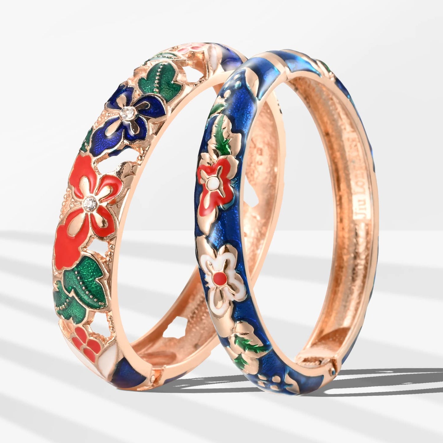UJOY Bracelet Cloisonne Jewelry Fashion Opening Hinged Bangles Crafted Blue Colored Enamel Flower Gifts for Women 88A09 Blue