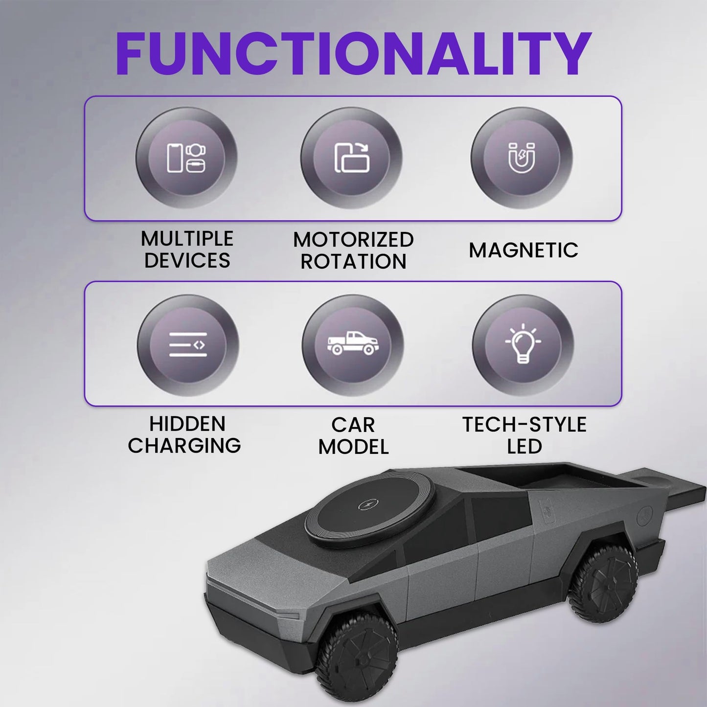 Cyberdock 3 in 1 Charging Stand for AppleDevice,Station for iPhone 17/16/15/14/13/12, Apple Watch10/9/8/SE/Ultra, AirPods 4/3/2/Pro |Adjustable Stand, FastCharging, Cybertruck Design (Silver)