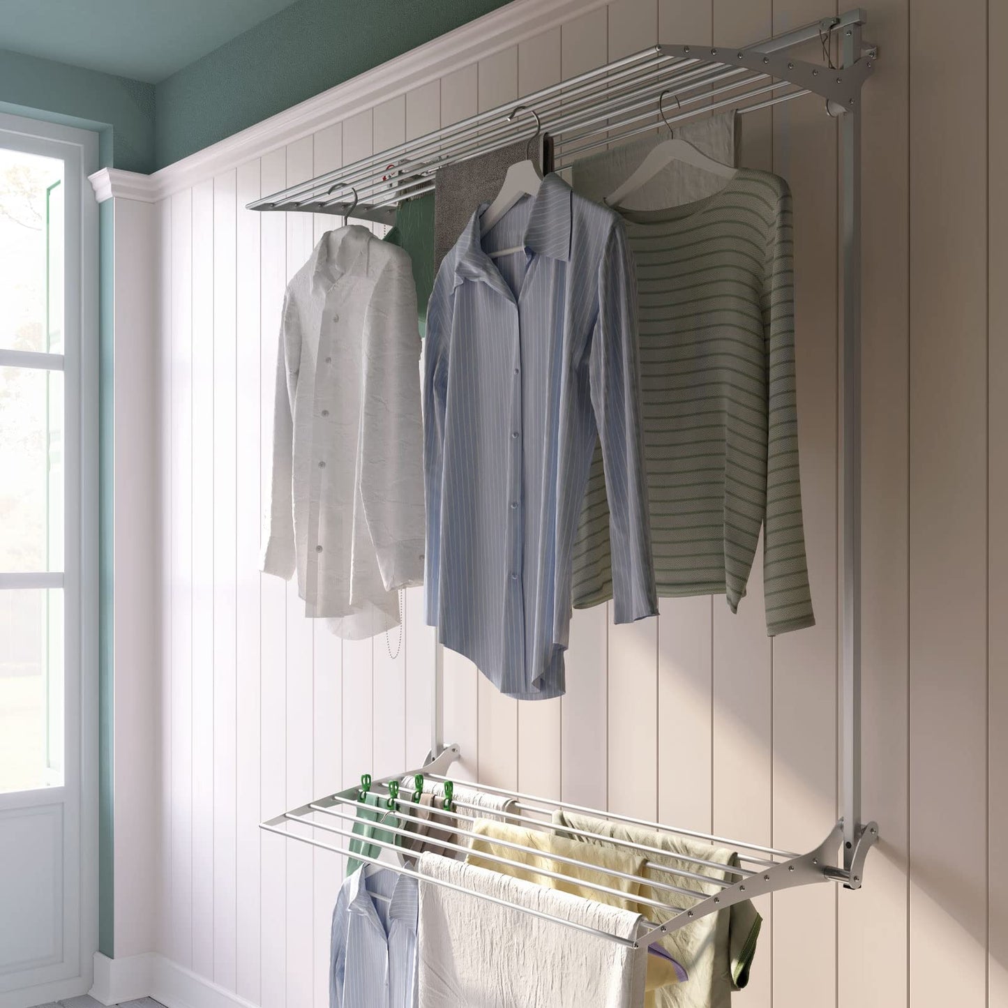 foxydry Wall Plus, Wall Mounted Drying Rack, Wall Clothesline, Laundry Drying Rack Foldable and Suspended Clothesline in Aluminium and Steel