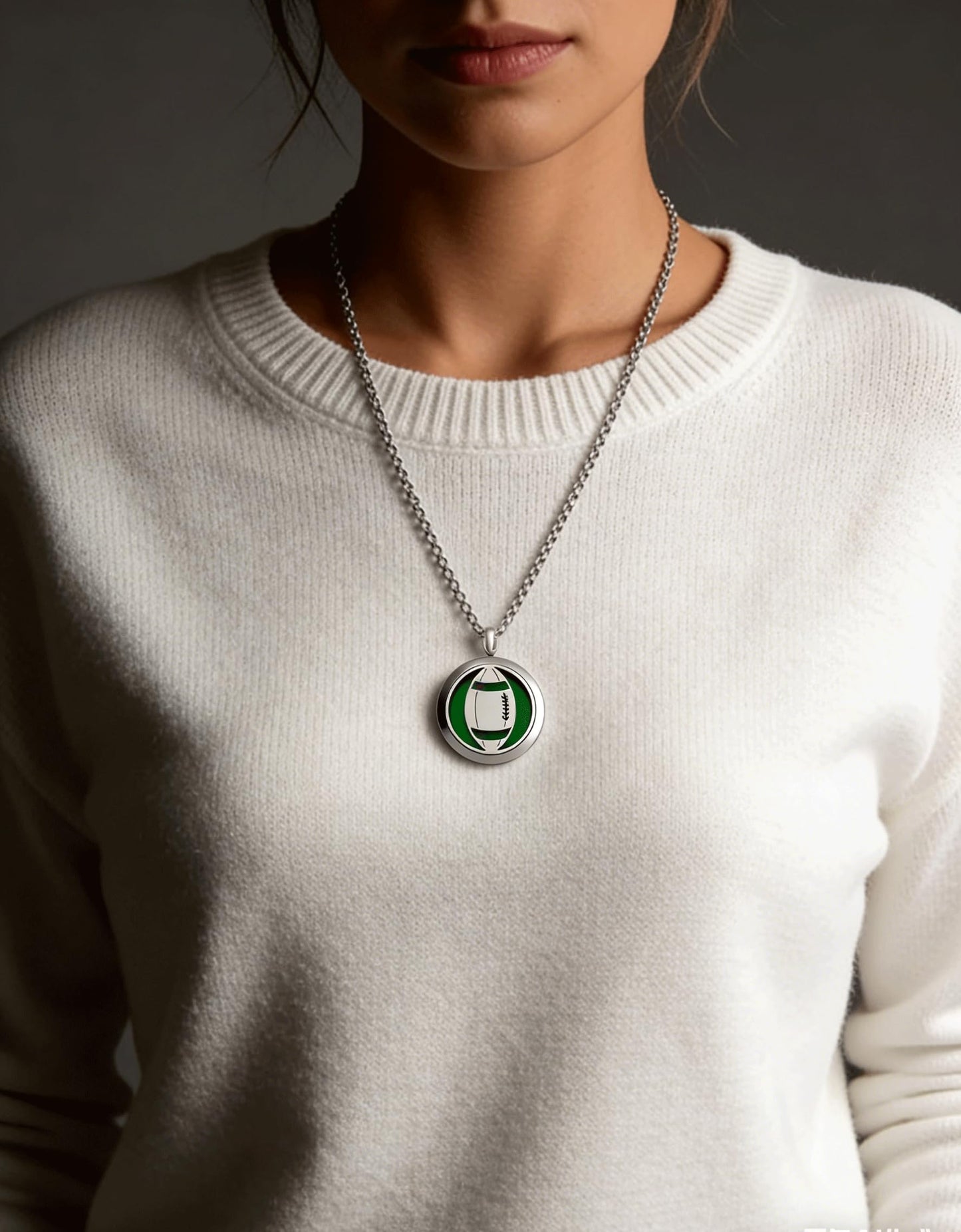 Popeoiuh Essential Oil Diffuser Necklace, Hypoallergenic Stainless Steel Aromatherapy American Football Locket Pendant Jewelry Sets Birthday Christmas Mother's Day Gift for Women Men Teen