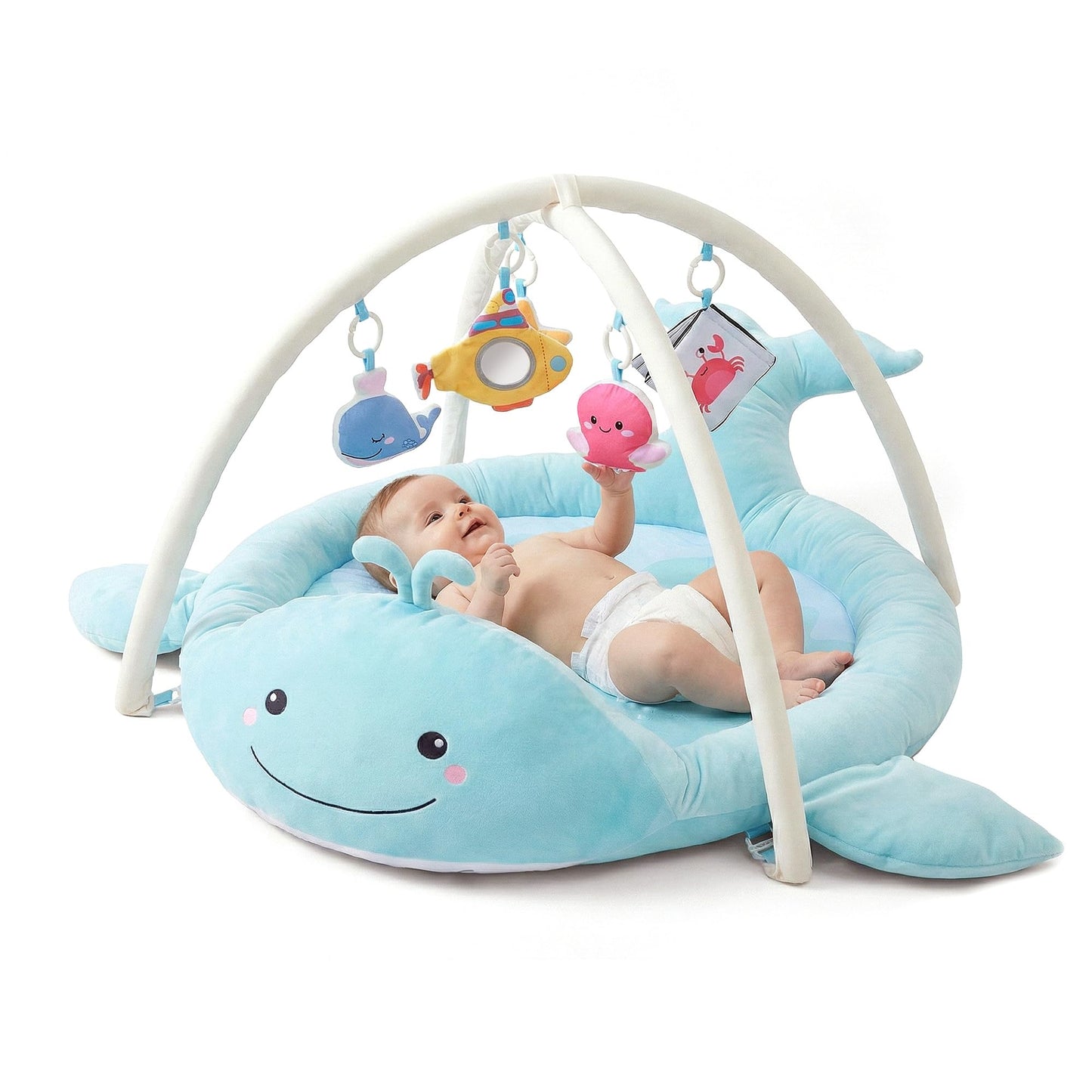 BubblinHome Baby Play Mat, Whale Tummy Time Mat with Toys, Baby Activity Gym for Infants 0–12 Months Sensory Floor Mat for Boys & Girls