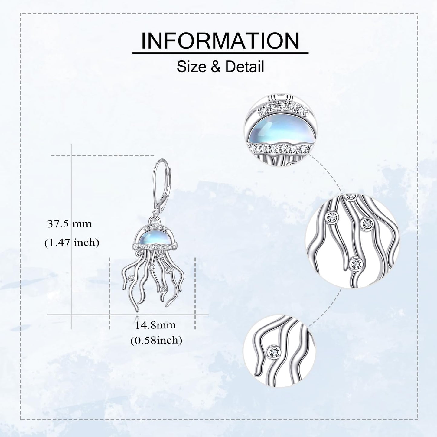 YAFEINI Jellyfish Earrings 925 Sterling Silver Moonstone Jellyfish Dangle Earrings Jellyfish Jewelry Gifts for Women