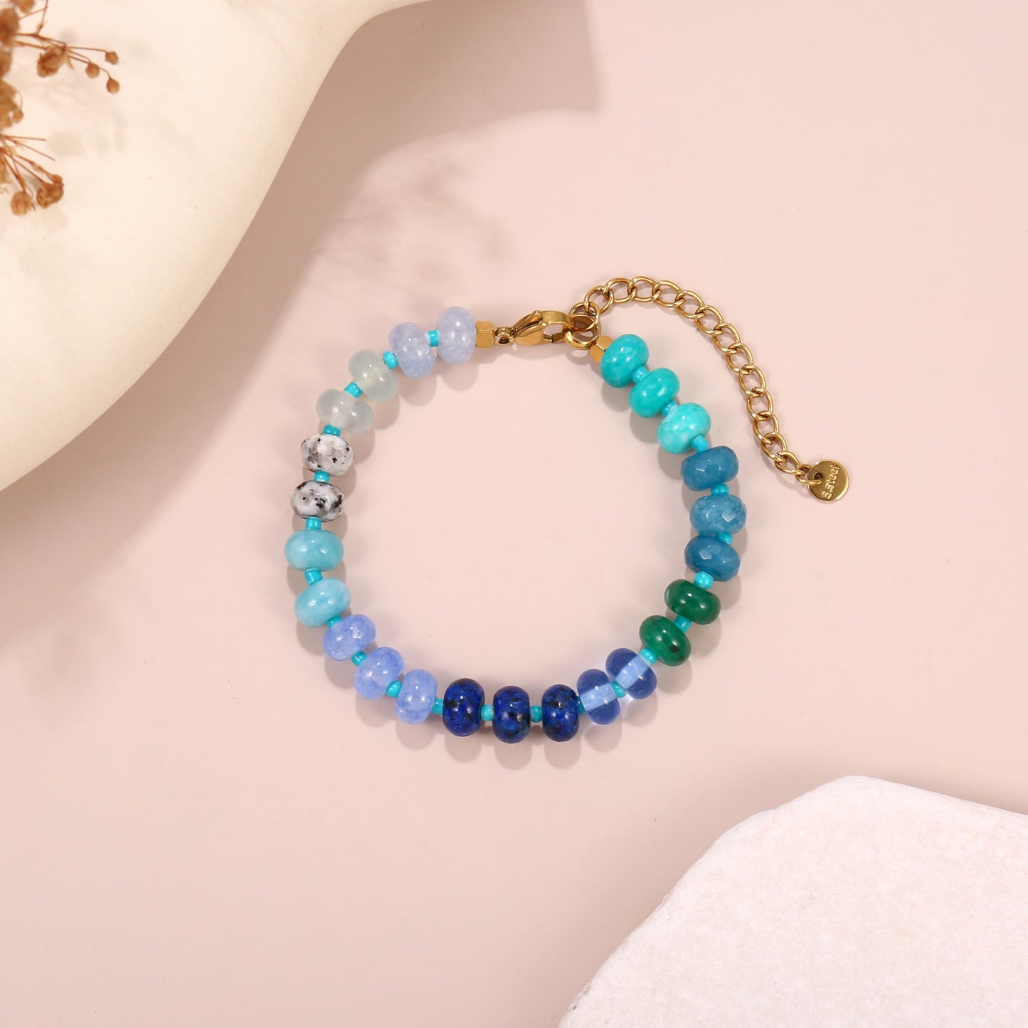 Badu Gemstone Beaded Bracelet for Women Colorful Natural Stone Freshwater Pearl Surfer Beach Rainbow Bracelet Jewelry Gift