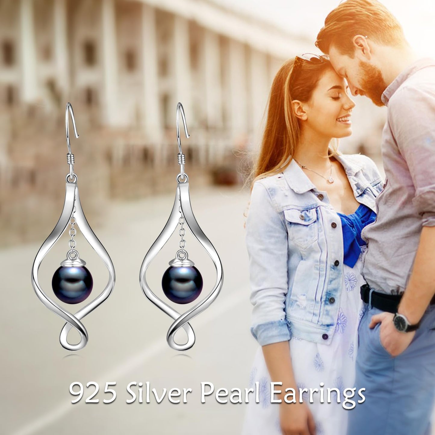 Pearl Earrings for Women Sterling Silver Twist Black Pearl Earrings Jewelry Gifts for Women