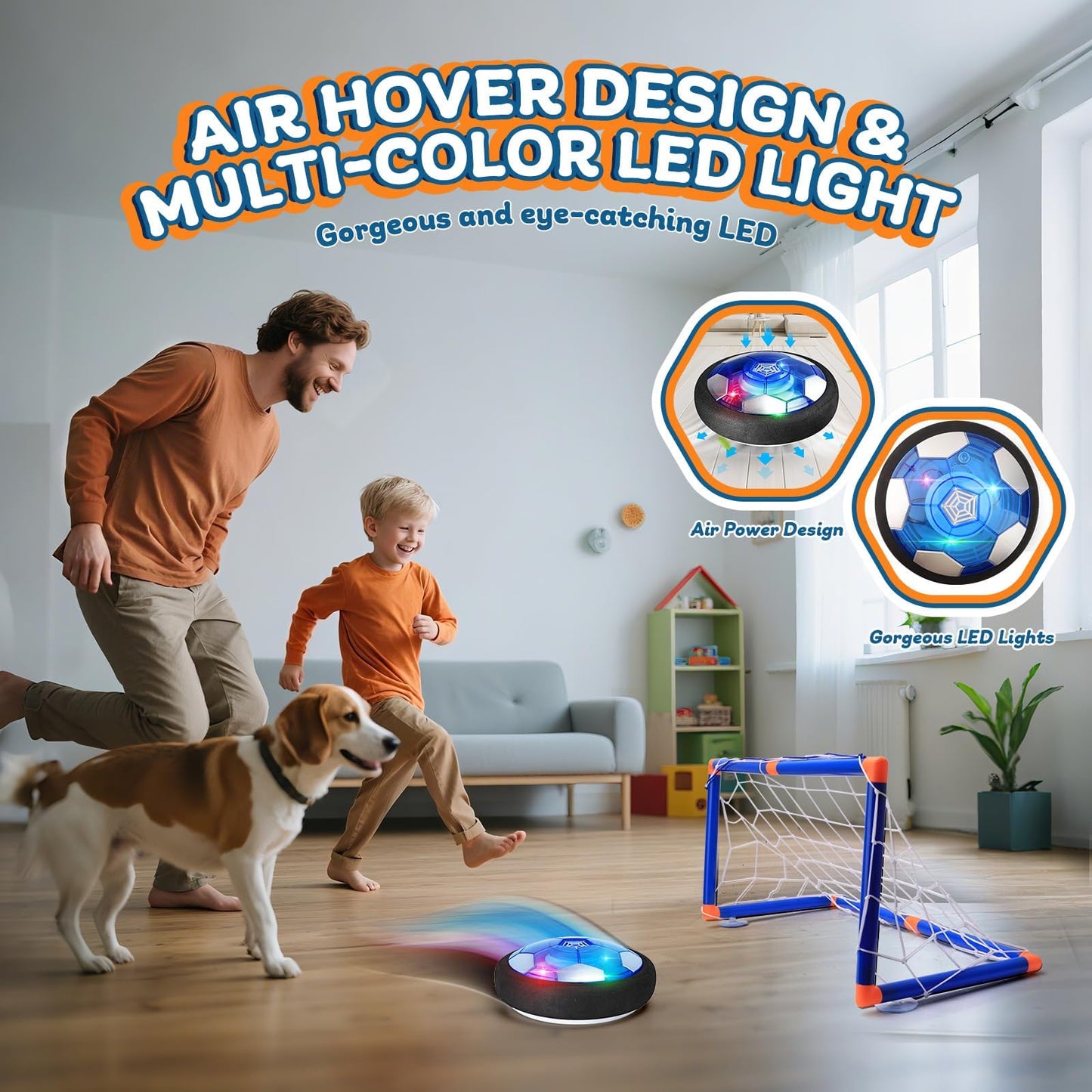 Nazano 3-in-1 Hover Soccer Ball Set for Kids, Gift for Boys 3-5 6-8, Hover Soccer Ball for Kids, LED Lights Indoor Outdoor Birthday Christmas Hockey Gifts for Boys