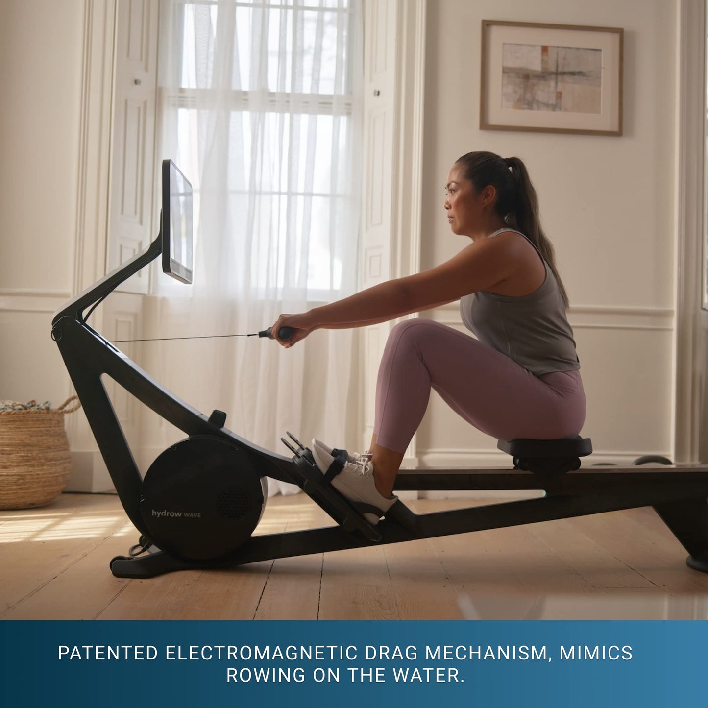 Hydrow Wave Rowing Machine with Immersive 16'' HD Touchscreen - Live Home Workouts Membership (Sold Separately), Electromagnetic Drag Technology, 375 lb Weight Capacity, Pirate Black (MNRW02A)