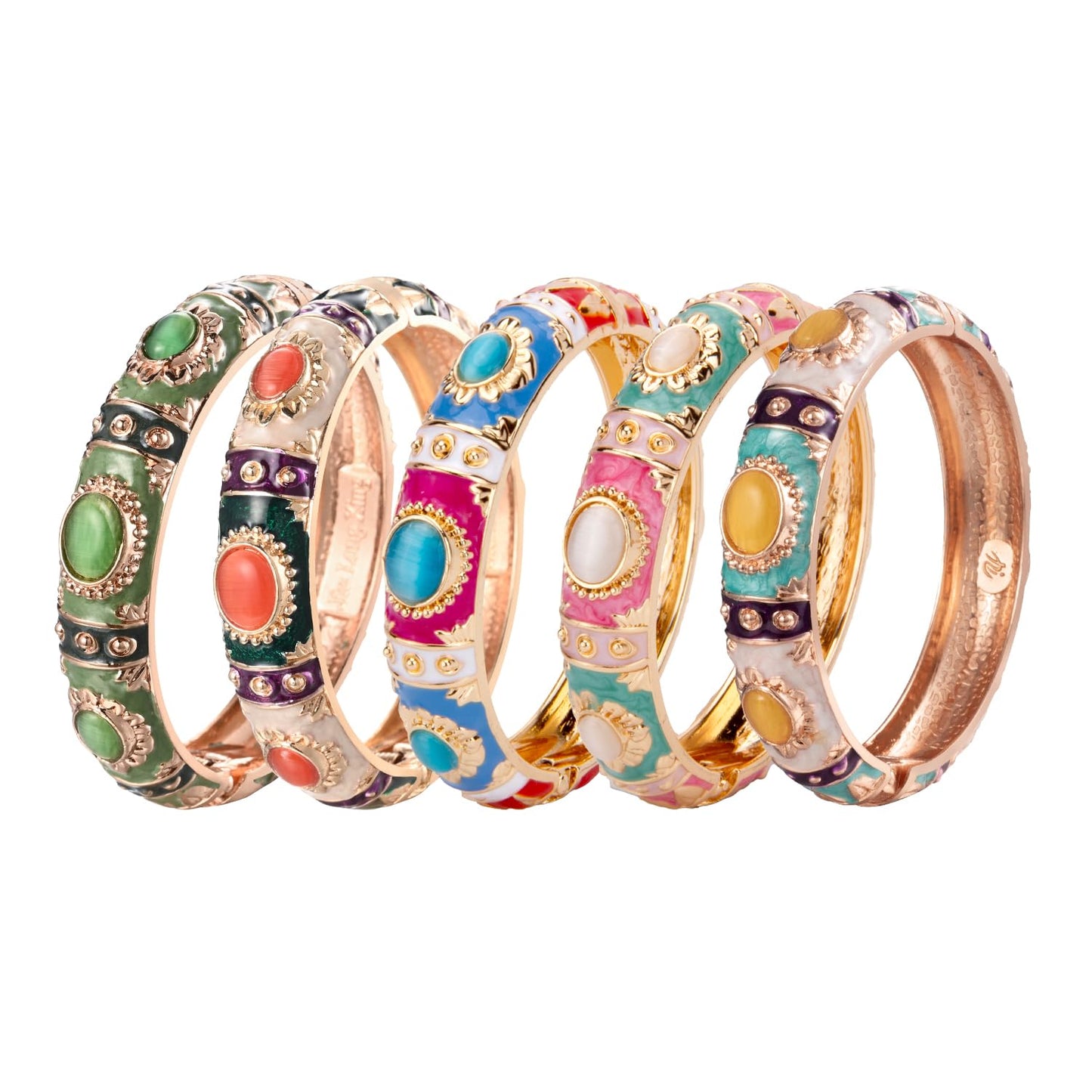 UJOY Enamel Bracelets Pack of 5 Colorful Cloisonne Rose Gold Flower Engraved Bangles for Women Jewelry Gift Pack in a Box 5PCS 7735