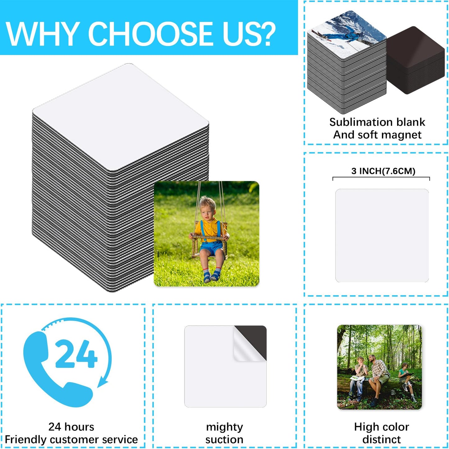 50 PCS Sublimation Magnet Blanks Metal Products Bulk Square 25 Metal Sublimation Blanks and 25 Magnets 3x3 inch Sublimation Fridge Magnet Aluminum Sign Blanks for Kitchen Office Decorative