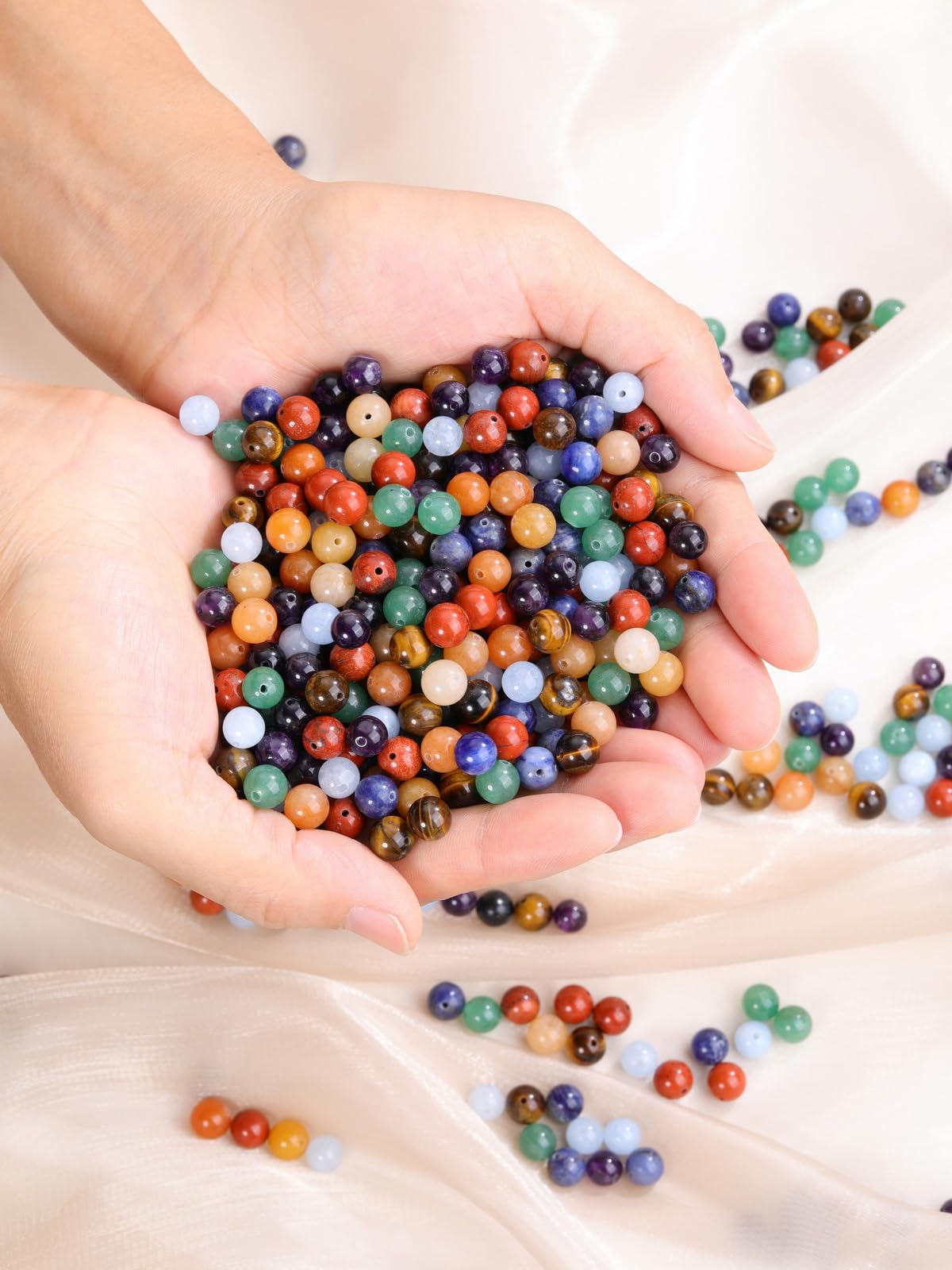 Jovivi 7 Chakras Natural Stone Beads Colorful 100pcs 8mm Mixed Energy Healing Crystals Polished Round Gemstone Beads,Genuine Real Stone Beads for Bracelet Necklace Jewelry Making