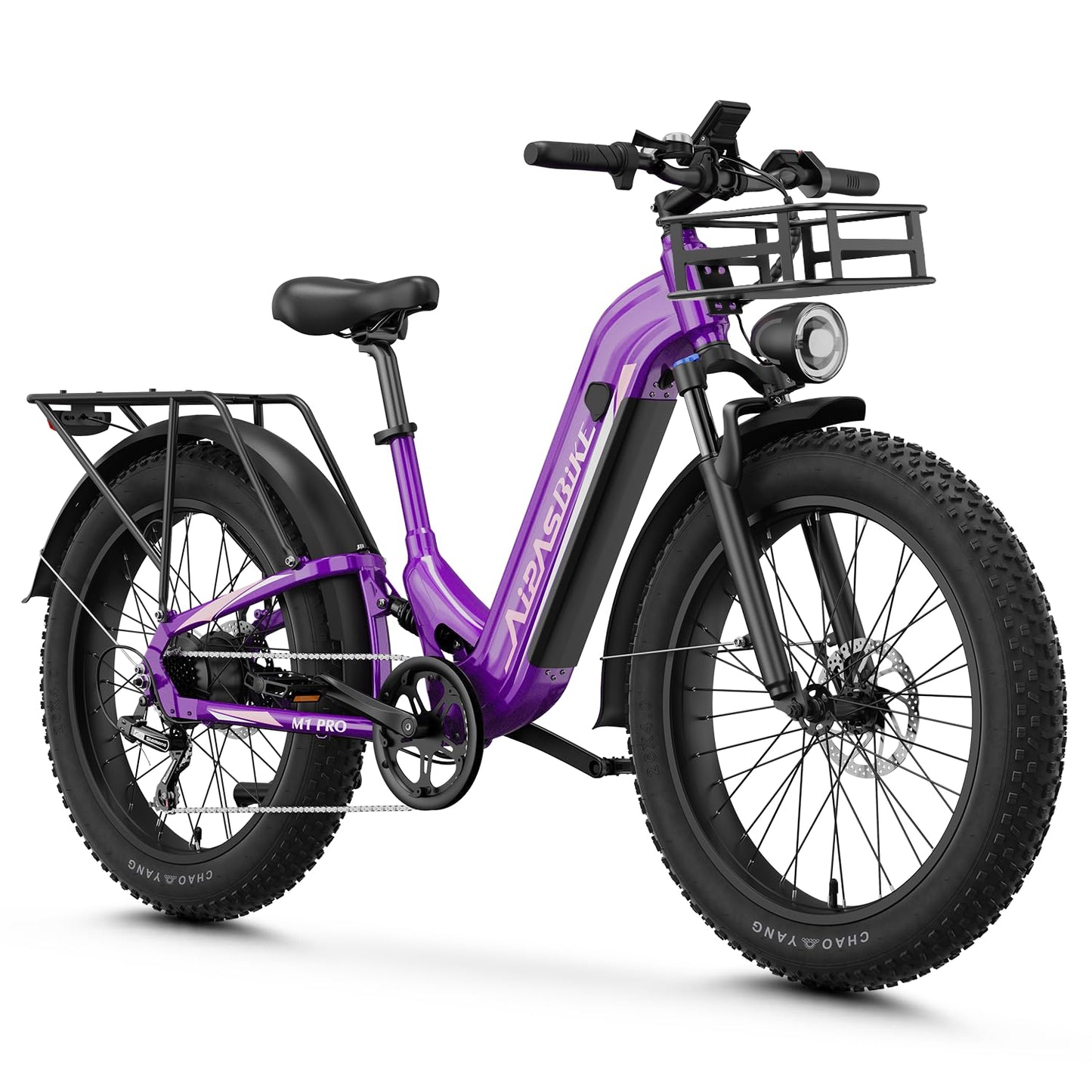 Aipas M1 pro Electric Bike, 1800W Peak Motor Electric Bike for Adults, 26'' x 4.0'' Fat Tire Ebike, 48V 17.5Ah Electric Mountain Bike, 36MPH Electric Bicycle, 85 Miles, 7 Speed 110NM with Front Basket