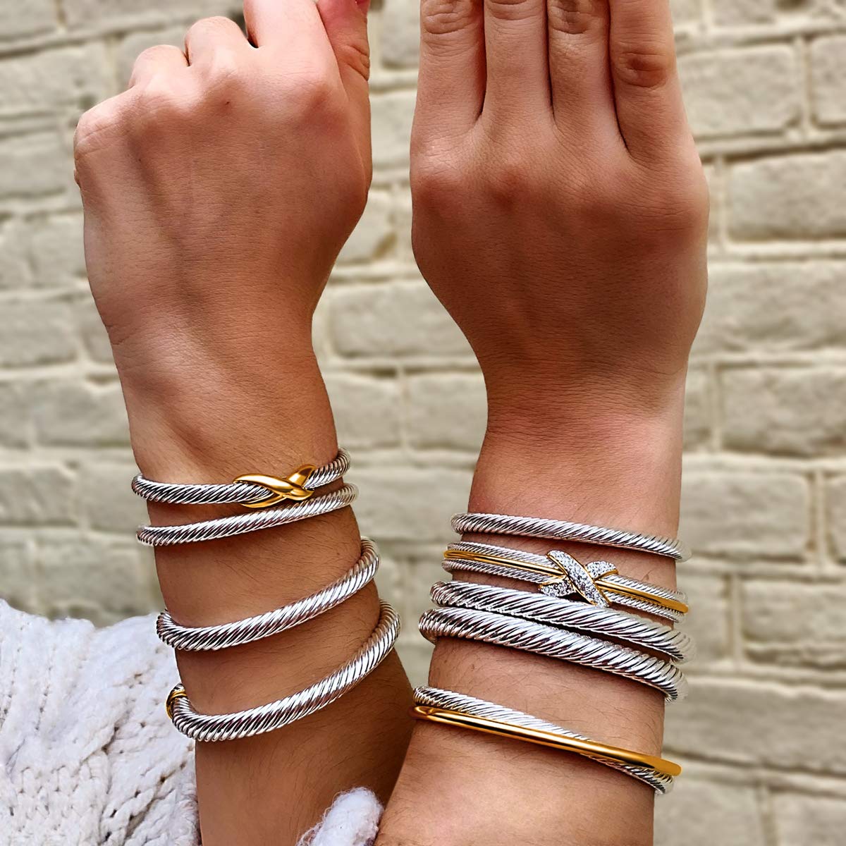 UNY Jewelry Bracelet Criss Cross X Shape Infinity Twisted Cable Wire Open Bangle Designer Inspired Women Jewelry Christmas Gifts (Single Silver)