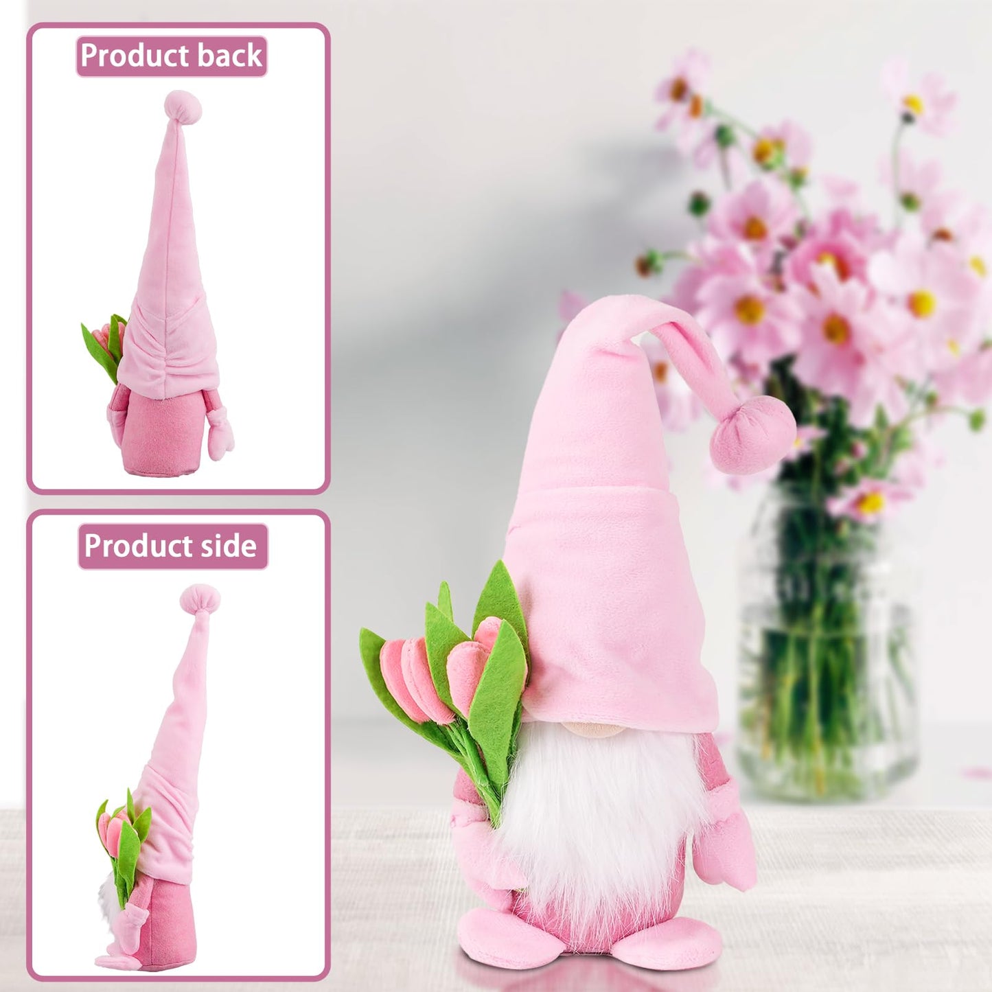 ALYRMEI Gnome Plush Decorations,15 inch Gnomes Decorations for Home,Spring Gnomes Plush Table Decoration Gnome Gifts for Women Mother's Day Gnome Decor Gifts,Pink