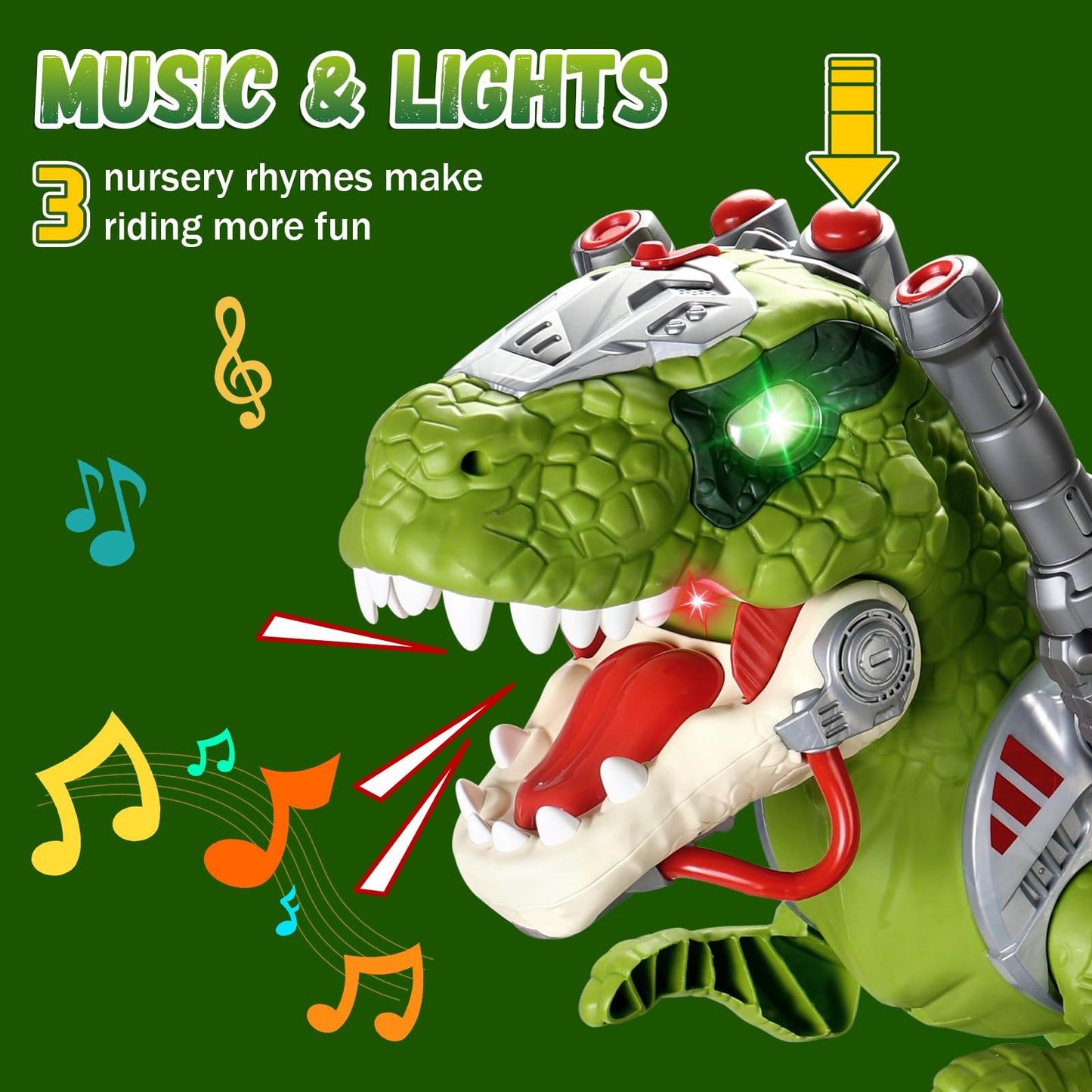 Dinosaur Ride On Toy Cars for Kids, Toddler Electric Ride On Toys with Music, Light & Smoke, Preschool Kids Scooter Foot-to-Floor Walker Indoor Outdoor,Birthday Easter Gifts for Boys Age 3 4 5