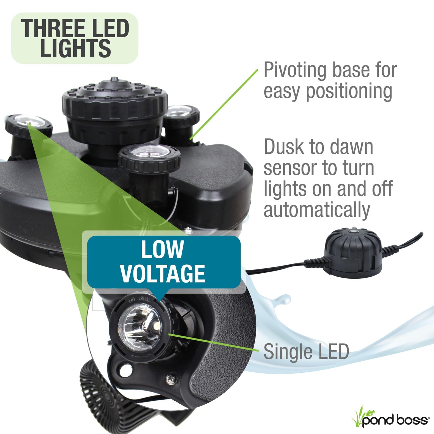 Pond Boss DFTN12003L Floating Fountain With Lights, 50 Foot Power Cord, 1/4 hp