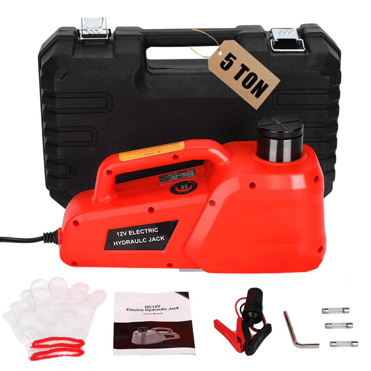 Trihelper Electric Car Jack 5 Ton 12V Hydraulic Jack Portable Car Lift Floor Jack Stand for Sedans SUV MPV Sedan Truck Change Tires Garage Repair Roadside Emergency Kit