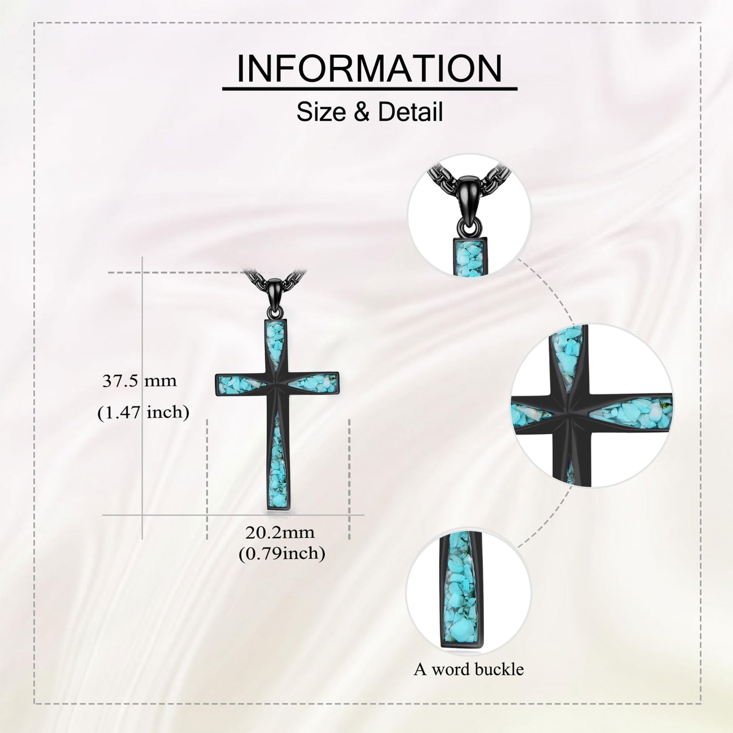 ONEFINITY Religious Cross Pendant Necklace Sterling Silver Origami Cross Pendant Gifts for Women Men Jewelry (A-Black Cross with Turquoise Gravel)