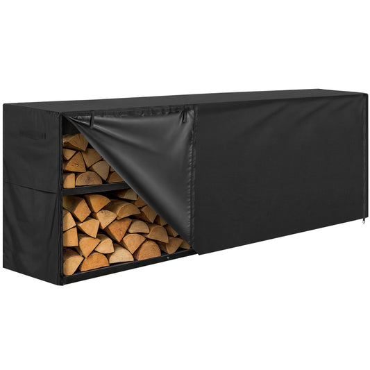 8ft Waterproof Firewood Rack Cover - Heavy Duty Black 600D Oxford Fabric - Indoor Or Outdoor Firewood Log Cover with Zipper & Adhesive Closing Strips - Rack NOT Included - Black
