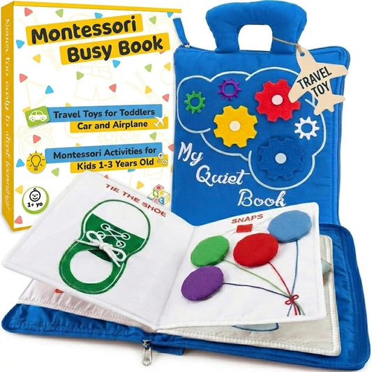 deMoca Toddler Travel Toys for Airplane and Car Rides, Quiet Busy Book for Toddlers 1-3, Plane Toys for 1 Year Old, Montessori Activity Book with All Parts Attached, Screen