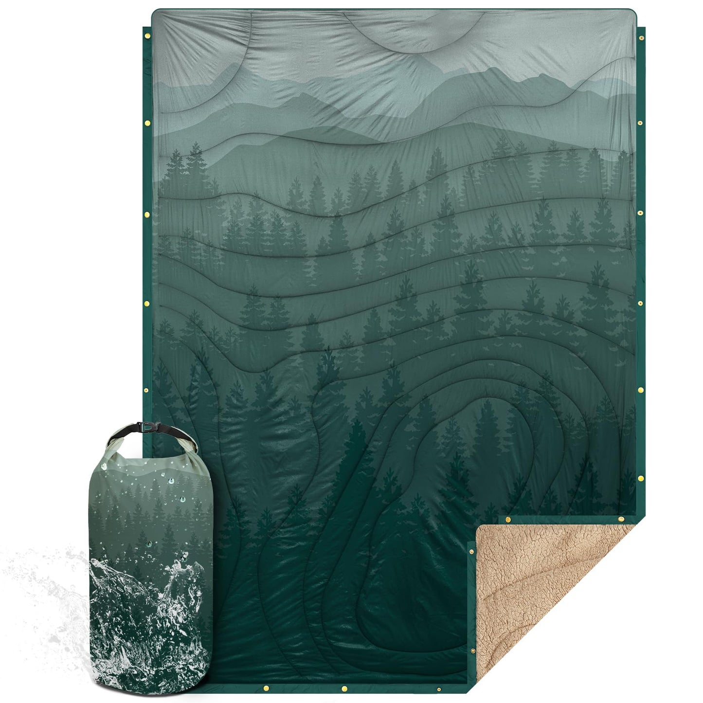 KawaGebo Kamp Outdoor Camping Blanket with Sherpa Lining, Extra Warm Thick Camp Blankets and Puffy Ultralight Soft Poncho DWR Camping Quilt for Cold Weather, Adventure, Sleeping, Backpacking 78"x 56"