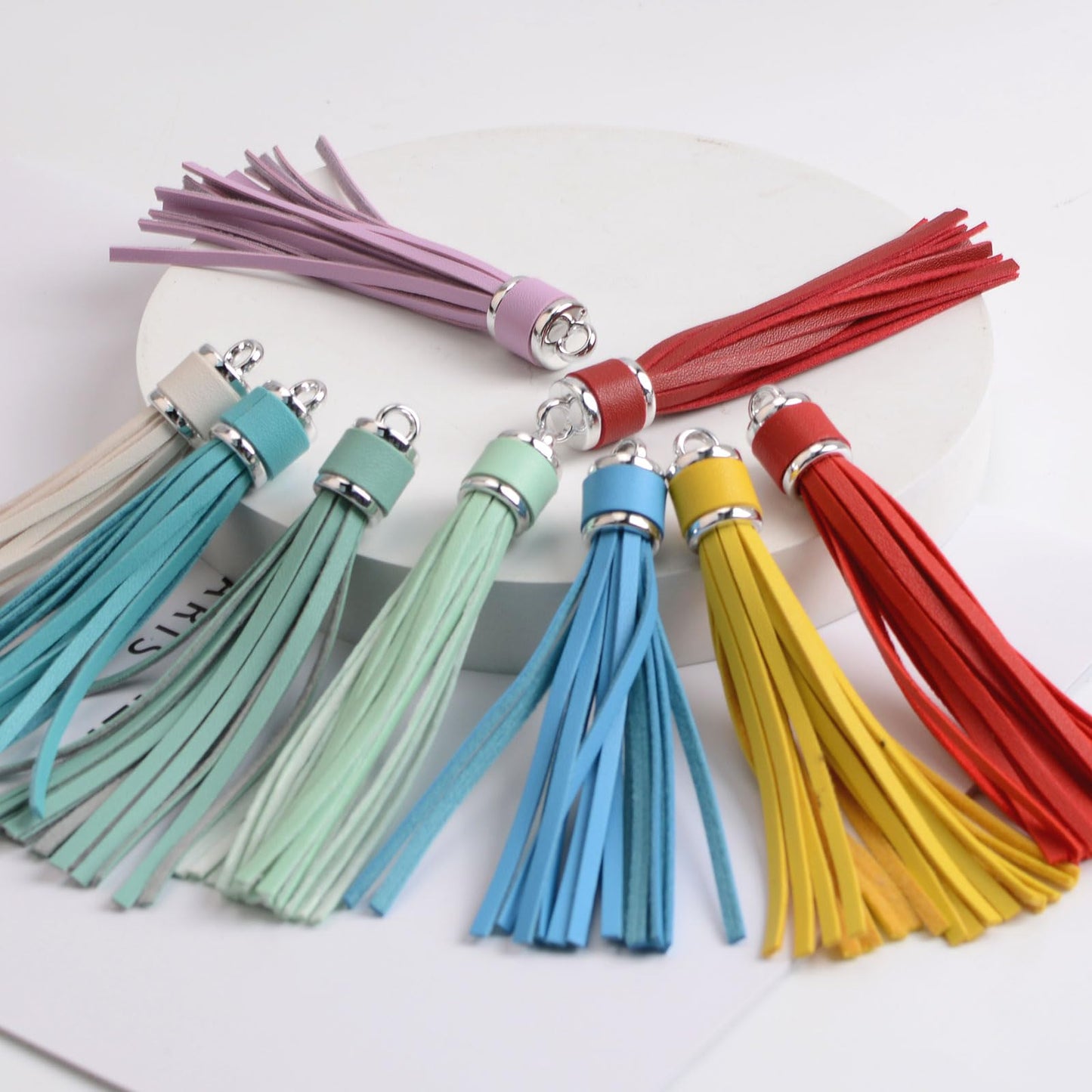 URROMA Faux Leather Tassels Pendant, 20Pcs Colourful Leather Tassel Charm DIY Keychain Jewelry Making and Craft Supplies Bag Cellphone Decor, 20 Colors