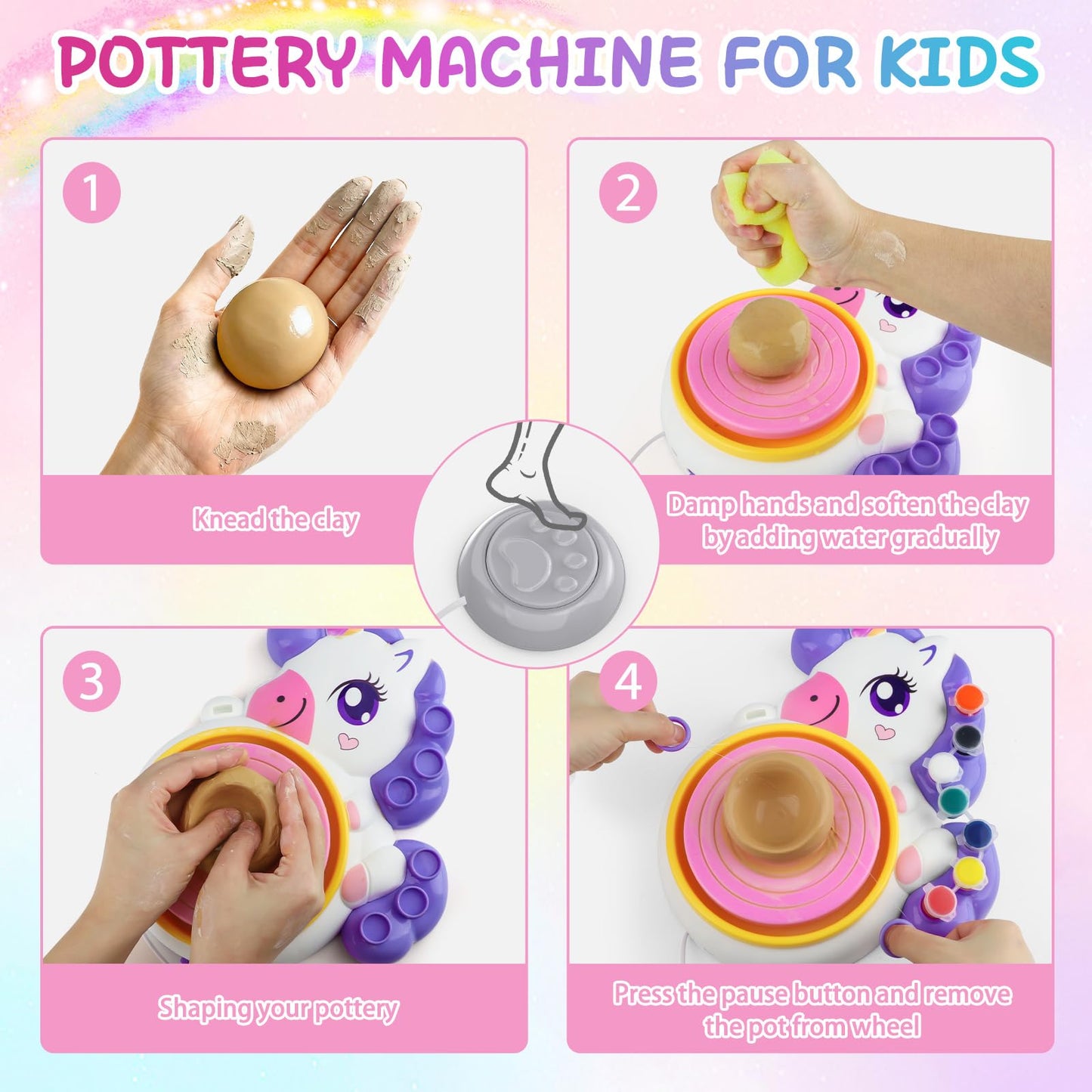 Pottery Wheel for Kids, Arts and Crafts for Kids Ages 8-12, Complete Pottery Painting Craft Kit with Clay, Art Supplies for Kids Toys Girls Birthday Christmas Gift for 6 7 8 9 10 11 12+, Purple