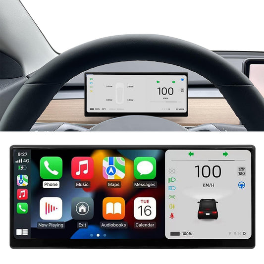 Heads Up Display for Tesla Model Y & Model 3 Wireless Carplay & Android Auto,Ultra-Thin Screen with Front Camera,Battery/Dashboard Data Sync,Blind Spot Warning,OTA Updates(9.0")