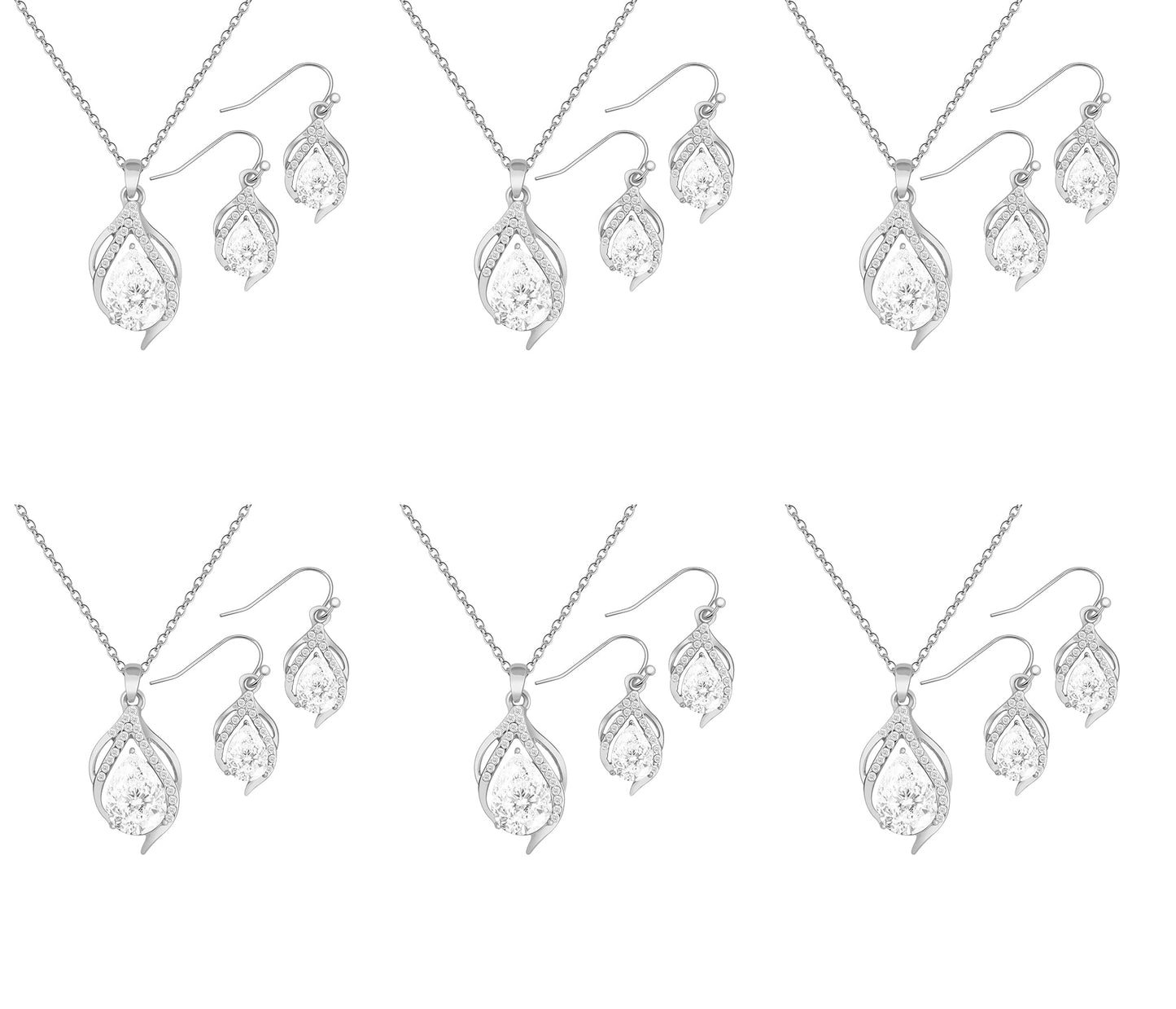 OTTFF Bridesmaid Jewelry Set Gift for Women 6 Sets Silver Plated Pave Rhinestone & Crystal Necklace Earrings Set for Wedding/Engagement/Anniversary