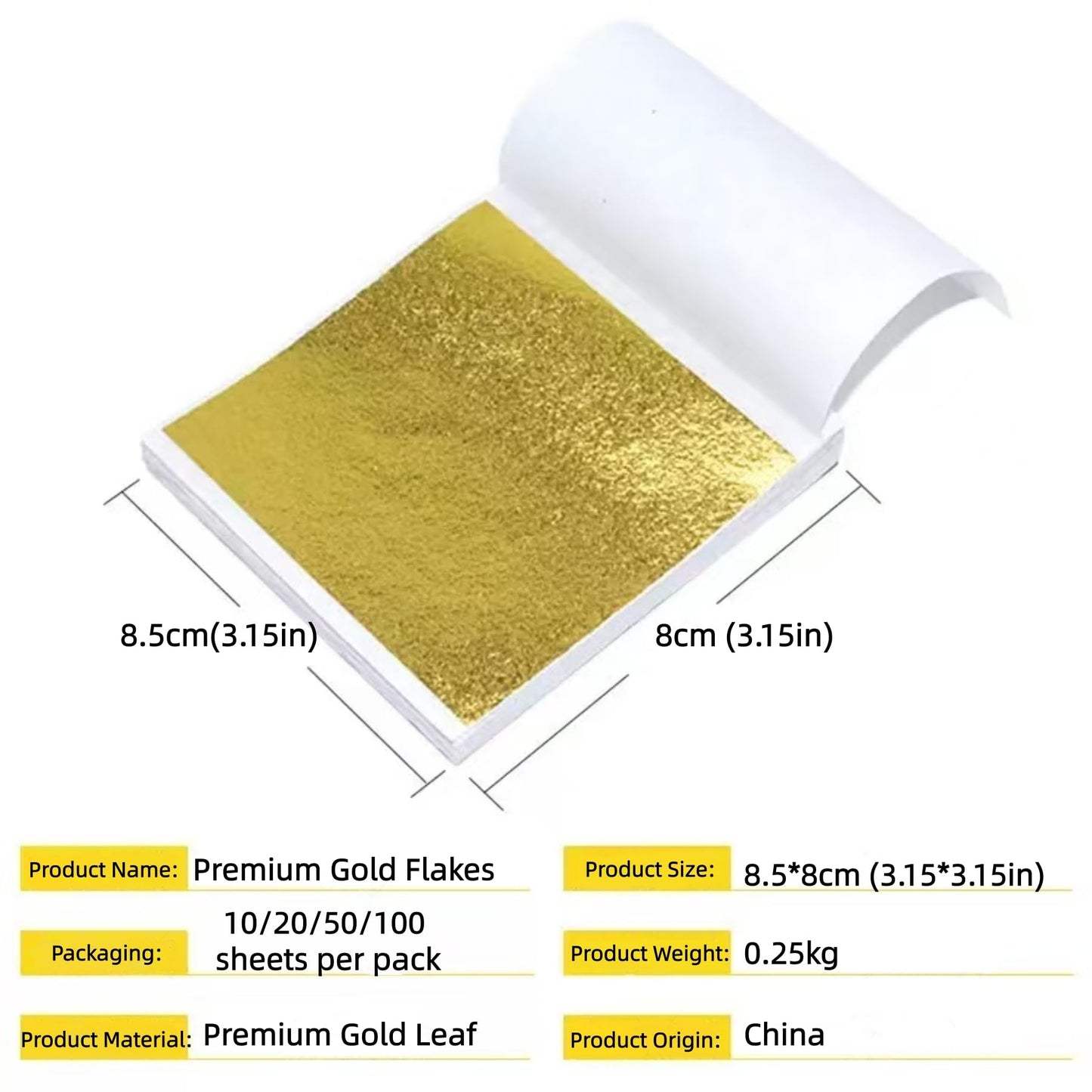 dshyuauoci 50 Sheets Gold Leaf, Premium 24K Gold Foil Sheets 3.15×3.15 Inches Craft Art Decoration Perfect for Decorating Cakes Art DIY Projects Nail Art Phone Cases Photo Frames Gold Plating