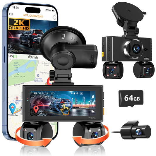 360° View 4 Channel Dash Cam Front and Rear, Dash Camera for Car with 3.16" IPS Touch Screen, 8 IR Night Vision, 5G WiFi&GPS,APP Control, G-Sensor, Loop Recording, Parking Mode, 64GB Card