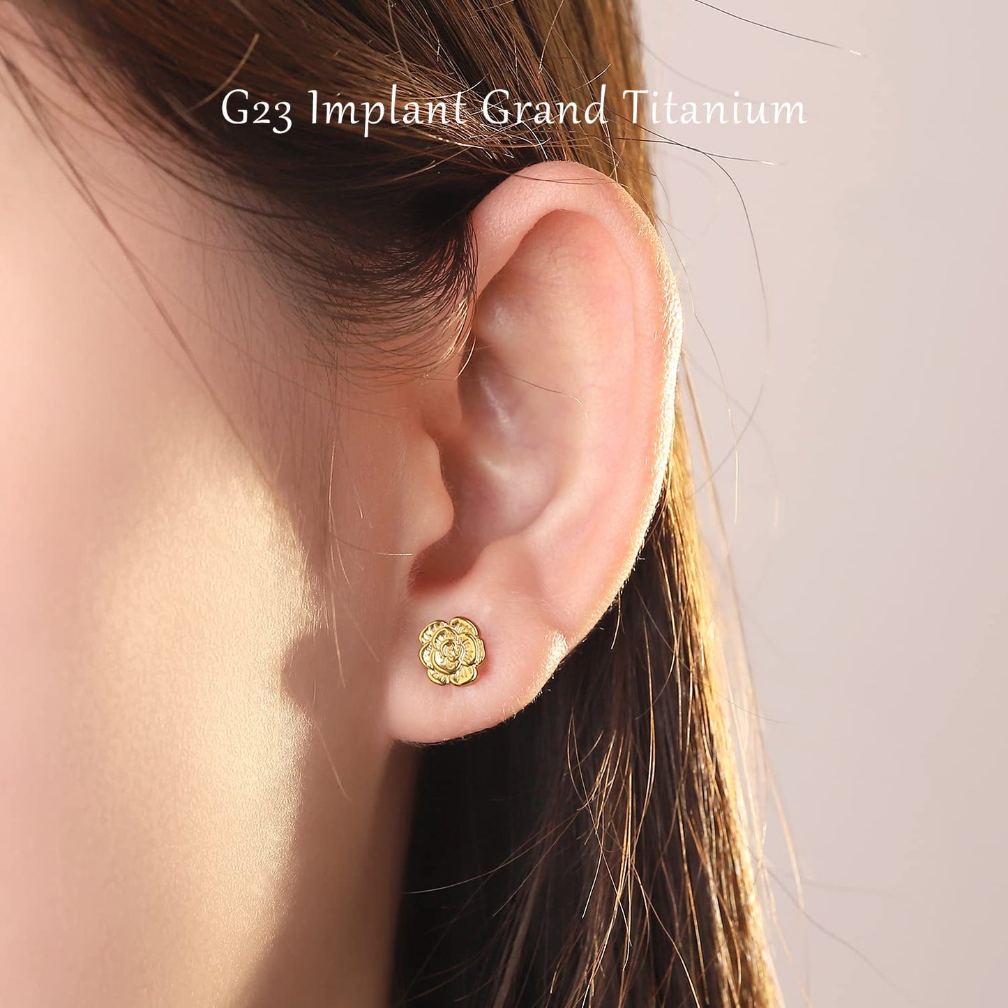 VOJO Implant Grade G23 Titanium Stud Earrings for Sensitive Ears Post Pierced Cartilage Lobe Earring Stud for Women (Gold ROSE)