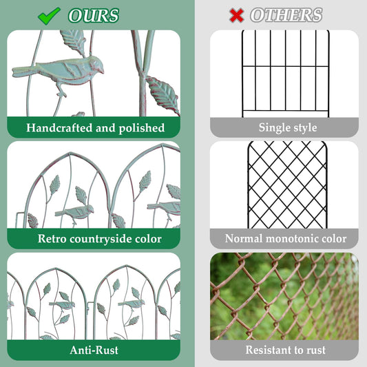 Vintage Decorative Garden Fence 6 Pack, 24in(H) x 10Ft(L), Metal Arched Pet Garden Fencing Panel, Landscape Pathway Edge Iron Picket Fence Panels, Border for Yard Patio Flower Bed