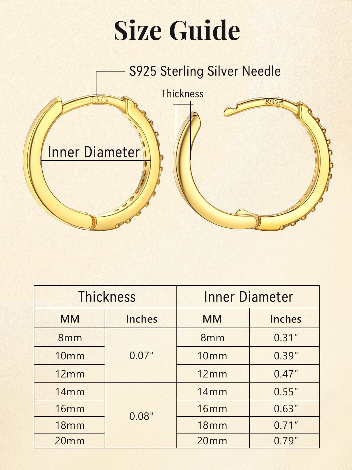 FaithHeart Cubic Zirconia Hoop Earrings for Women, 14K Gold Hypoallergenic Huggie Hoop Earrings, Small Cartilage Earrings for Women 18mm, Send Gift Box