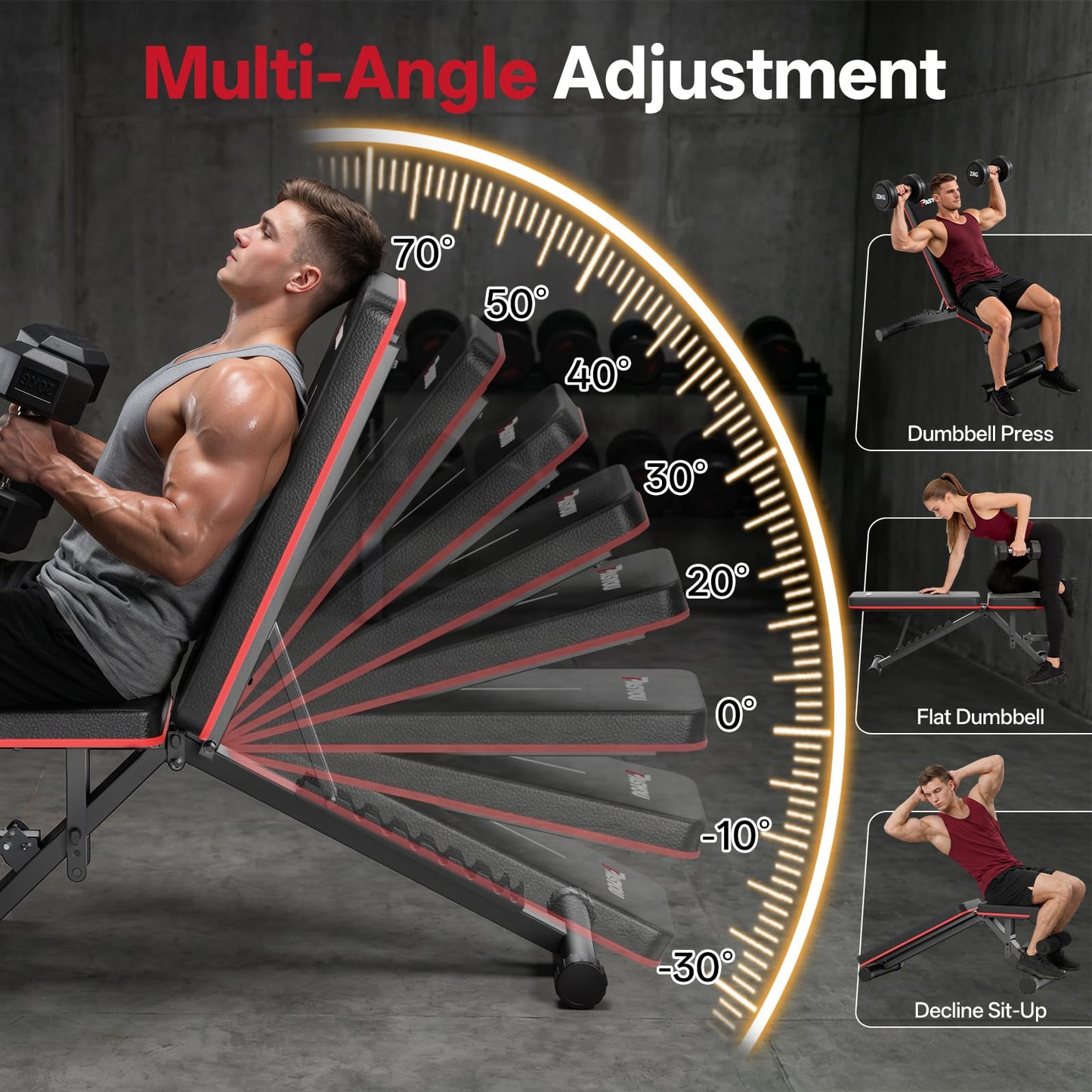 PASYOU Adjustable Weight Bench for Home Gym, Foldable Workout Benches with 660LBS, Exercise Bench for Incline Decline Flat Bench Press, Foldable Strength Bench for Daily Training