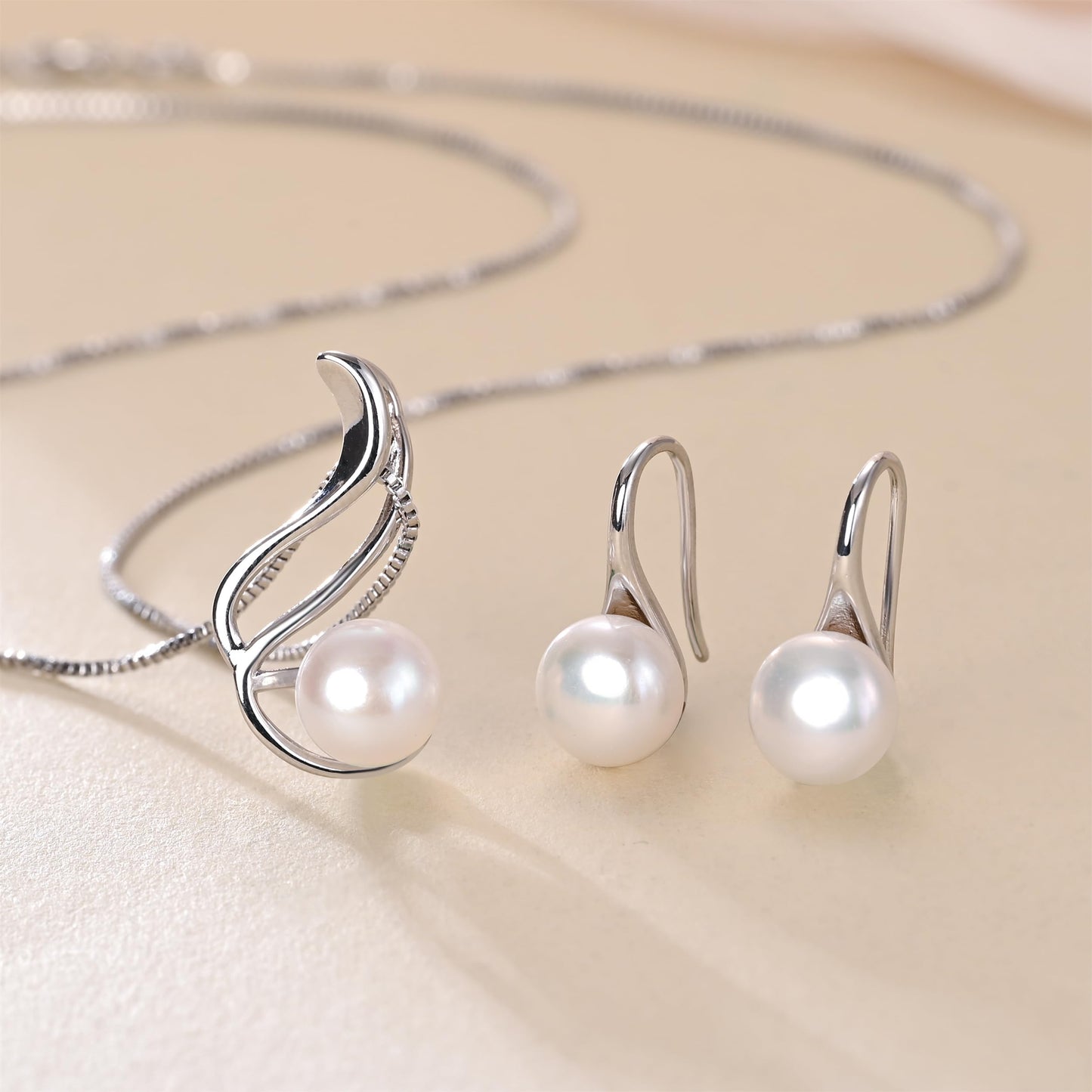 HENGSHENG Pearl Jewelry Set For Women 927 Sterling Silver Necklace Pearl Pendant & Pearl Earrings Freshwater Pearl Drop Jewelry Set for Wedding Prom Gift
